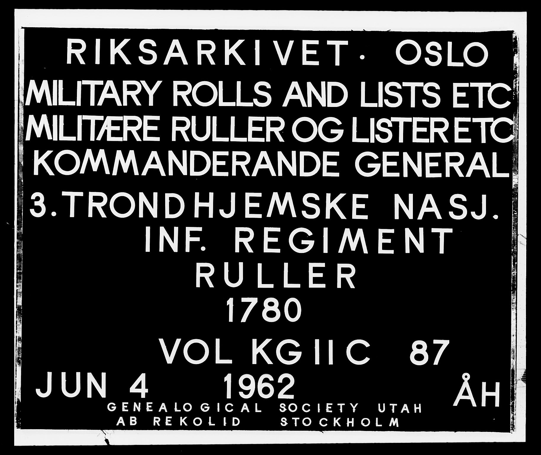 Generalitets- og kommissariatskollegiet, Det kongelige norske kommissariatskollegium, RA/EA-5420/E/Eh/L0087: 3. Trondheimske nasjonale infanteriregiment, 1780, s. 1