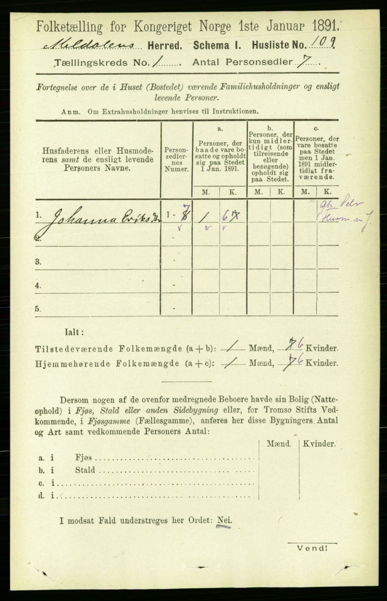 RA, Folketelling 1891 for 1636 Meldal herred, 1891, s. 138