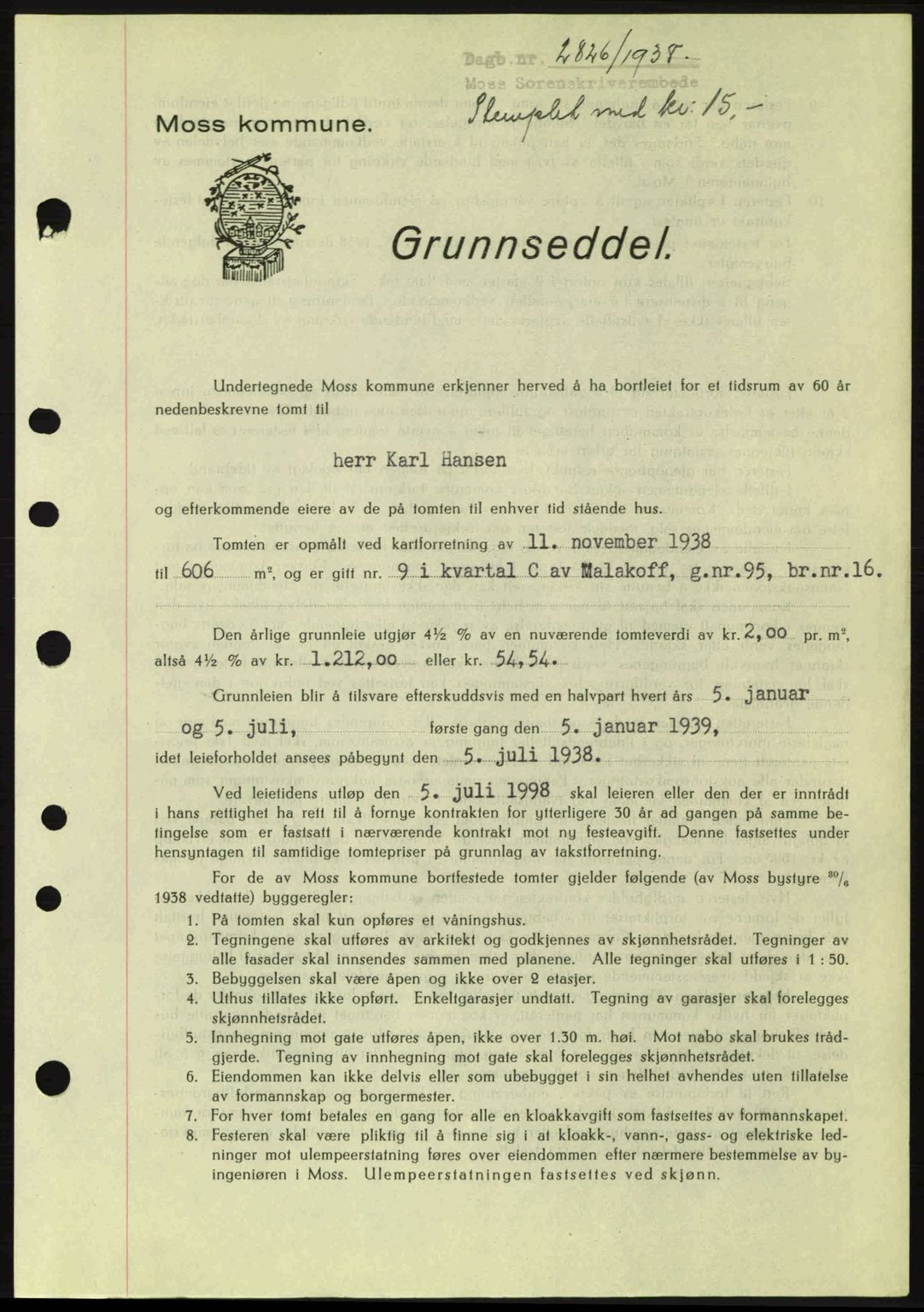 Moss sorenskriveri, SAO/A-10168: Pantebok nr. A5, 1938-1939, Dagboknr: 2826/1938