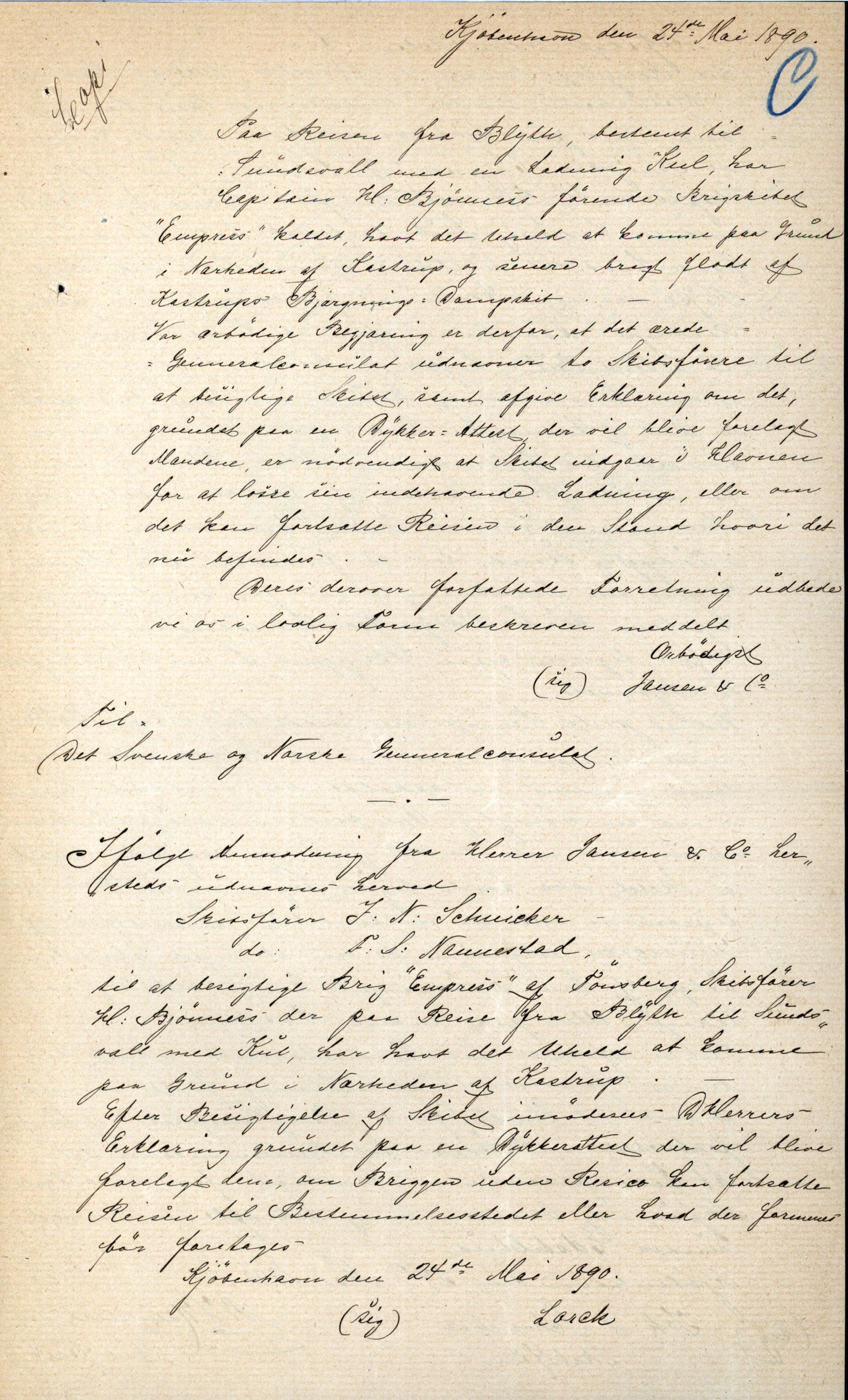 Pa 63 - Østlandske skibsassuranceforening, VEMU/A-1079/G/Ga/L0026/0001: Havaridokumenter / Ego, Dux, Eidsvold, Empress, 1890, s. 42