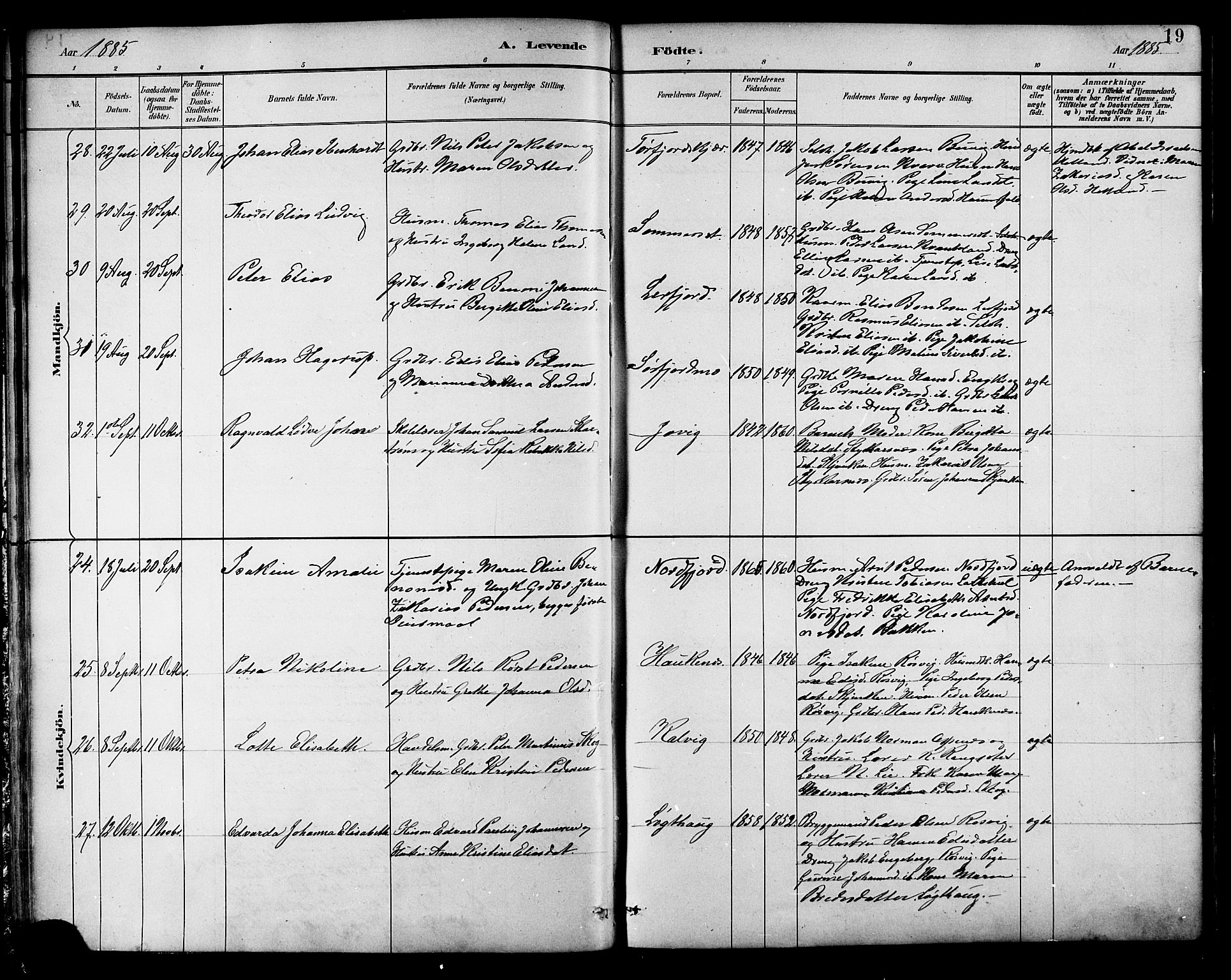 Ministerialprotokoller, klokkerbøker og fødselsregistre - Nordland, AV/SAT-A-1459/854/L0777: Ministerialbok nr. 854A01 /1, 1883-1891, s. 19