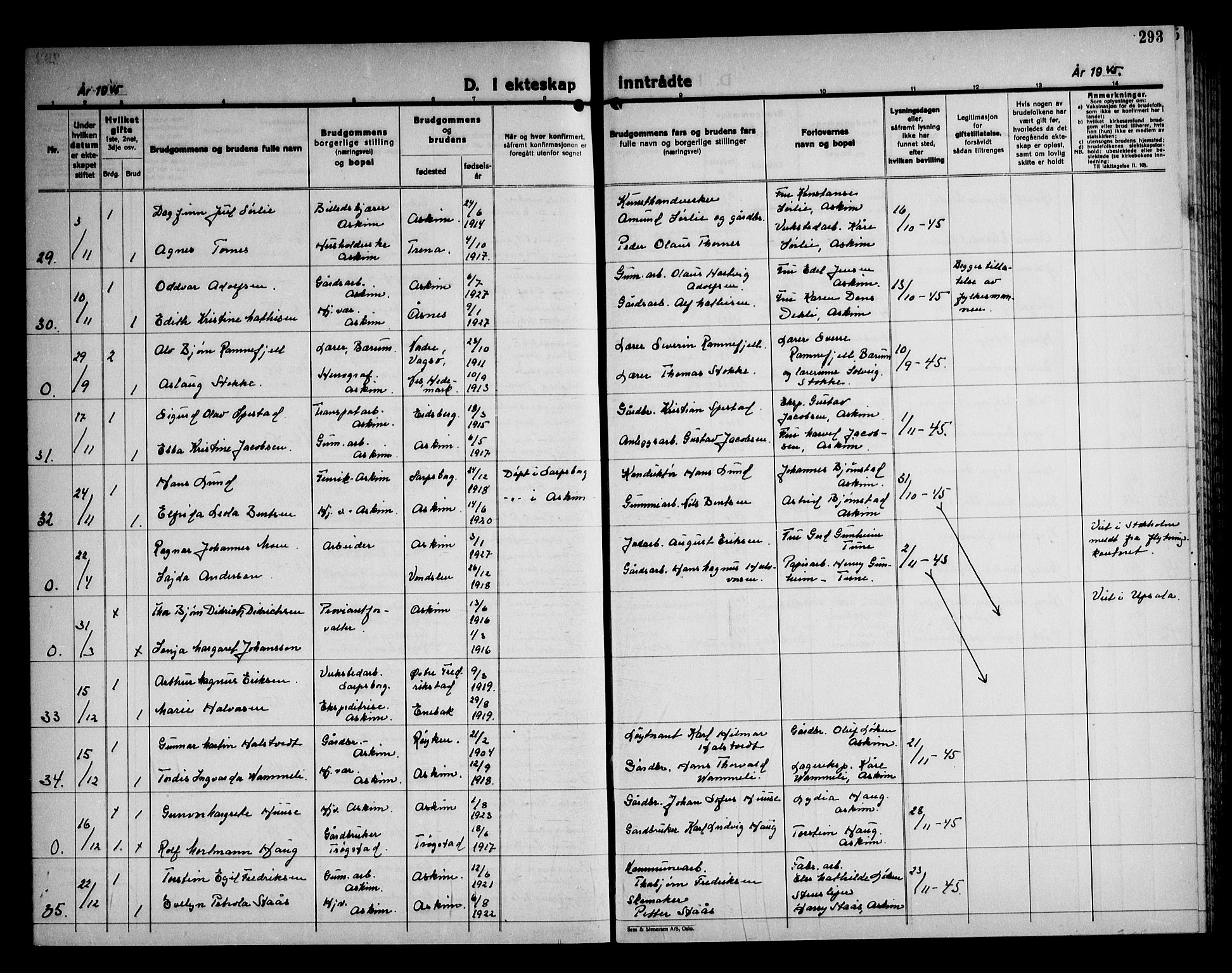 Askim prestekontor Kirkebøker, AV/SAO-A-10900/G/Ga/L0004: Klokkerbok nr. 4, 1938-1947, s. 293