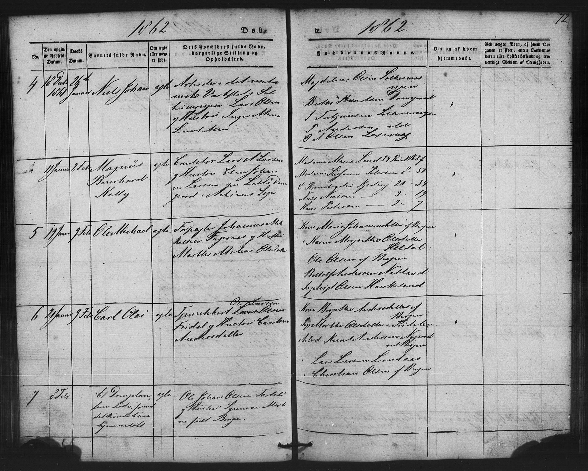 St. Jørgens hospital og Årstad sokneprestembete, AV/SAB-A-99934: Klokkerbok nr. A 2, 1843-1863, s. 72