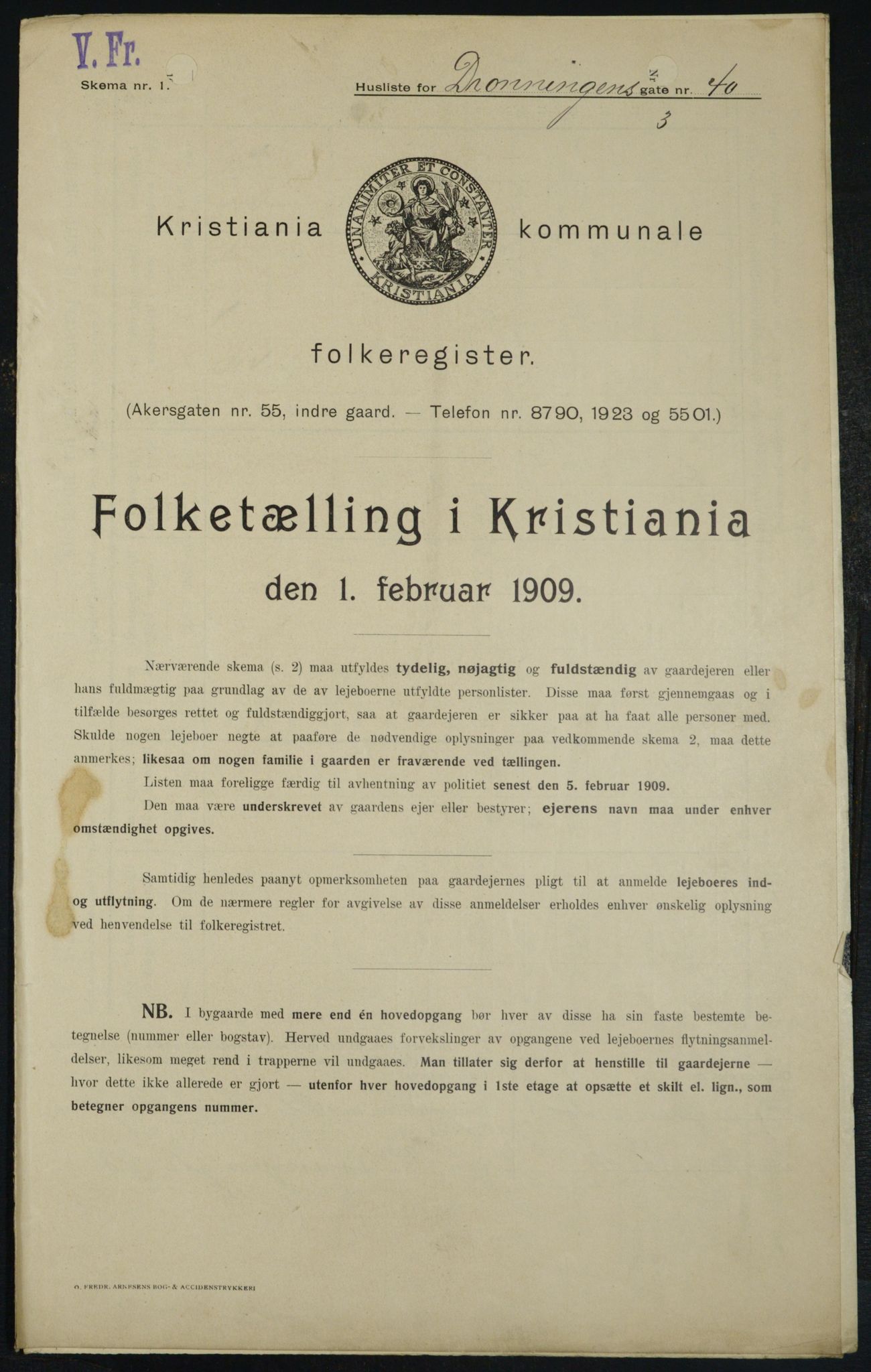 OBA, Kommunal folketelling 1.2.1909 for Kristiania kjøpstad, 1909, s. 15869