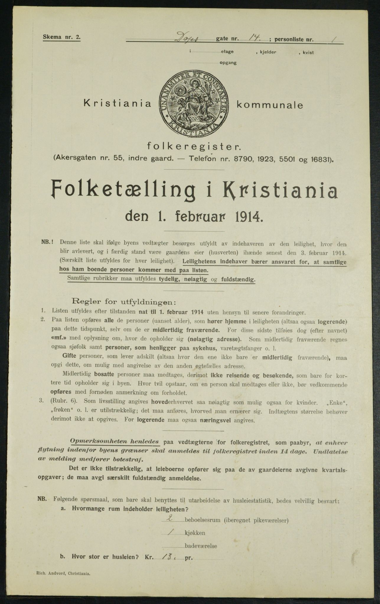 OBA, Kommunal folketelling 1.2.1914 for Kristiania, 1914, s. 16167