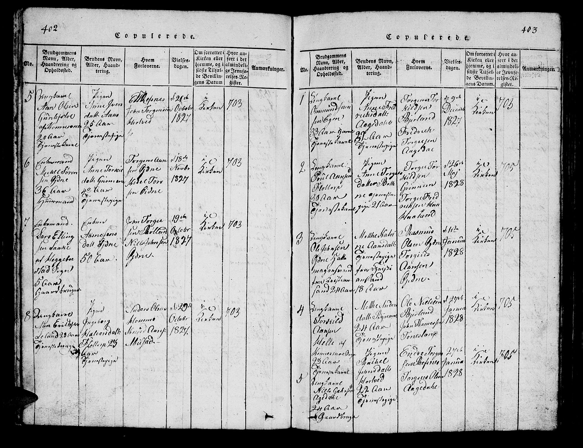 Bjelland sokneprestkontor, SAK/1111-0005/F/Fb/Fbc/L0001: Klokkerbok nr. B 1, 1815-1870, s. 402-403