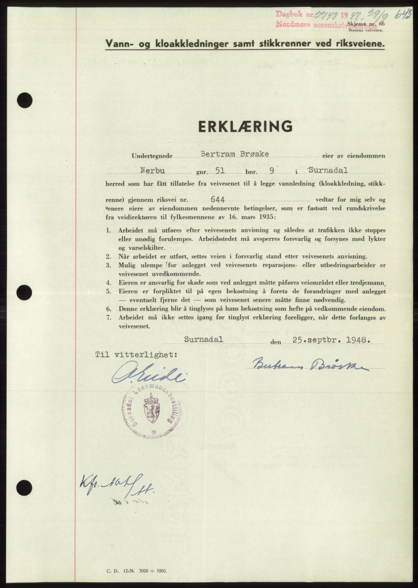 Nordmøre sorenskriveri, SAT/A-4132/1/2/2Ca: Pantebok nr. B99, 1948-1948, Dagboknr: 2743/1948