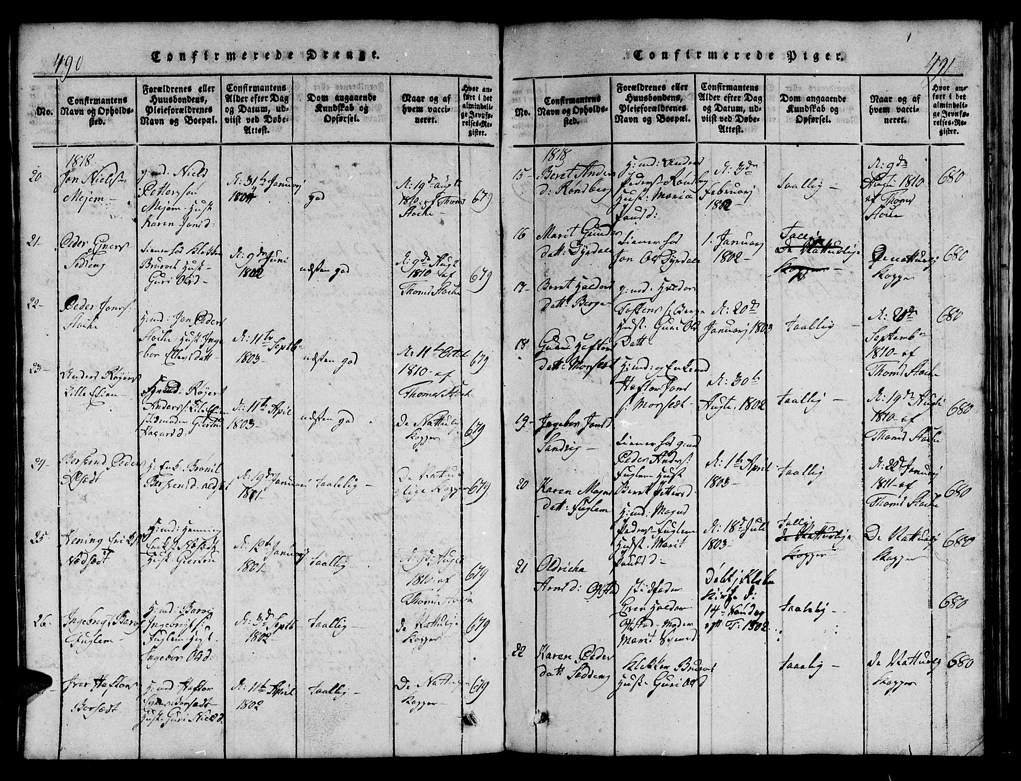 Ministerialprotokoller, klokkerbøker og fødselsregistre - Sør-Trøndelag, AV/SAT-A-1456/695/L1152: Klokkerbok nr. 695C03, 1816-1831, s. 490-491