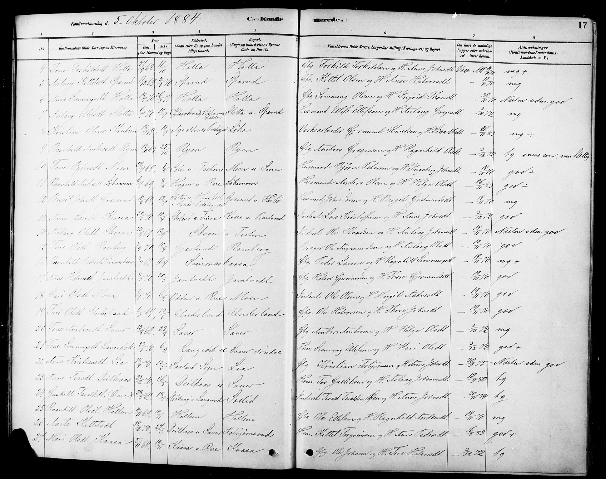 Heddal kirkebøker, AV/SAKO-A-268/F/Fa/L0009: Ministerialbok nr. I 9, 1878-1903, s. 17