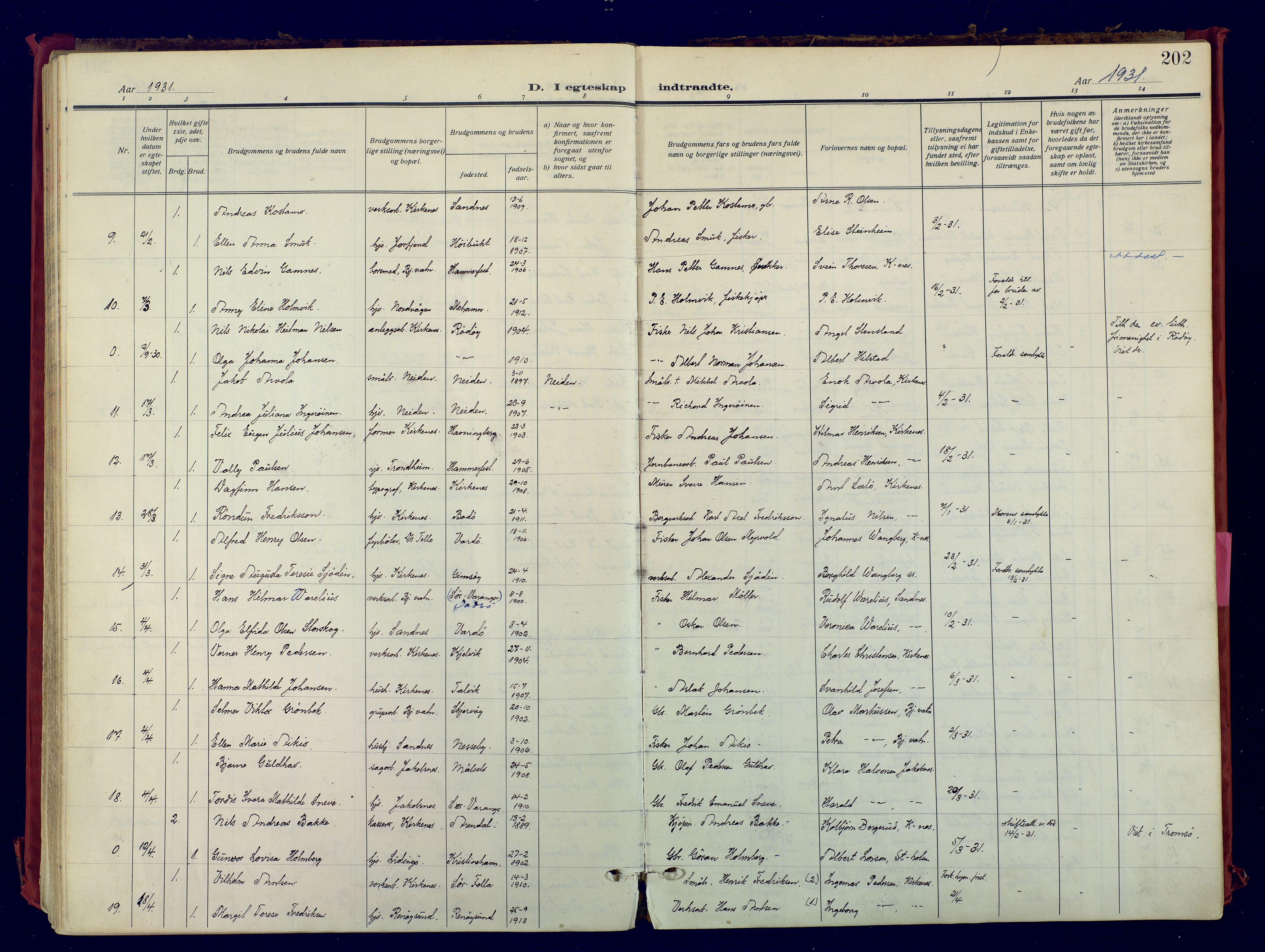 Sør-Varanger sokneprestkontor, AV/SATØ-S-1331/H/Ha/L0007kirke: Ministerialbok nr. 7, 1927-1937, s. 202