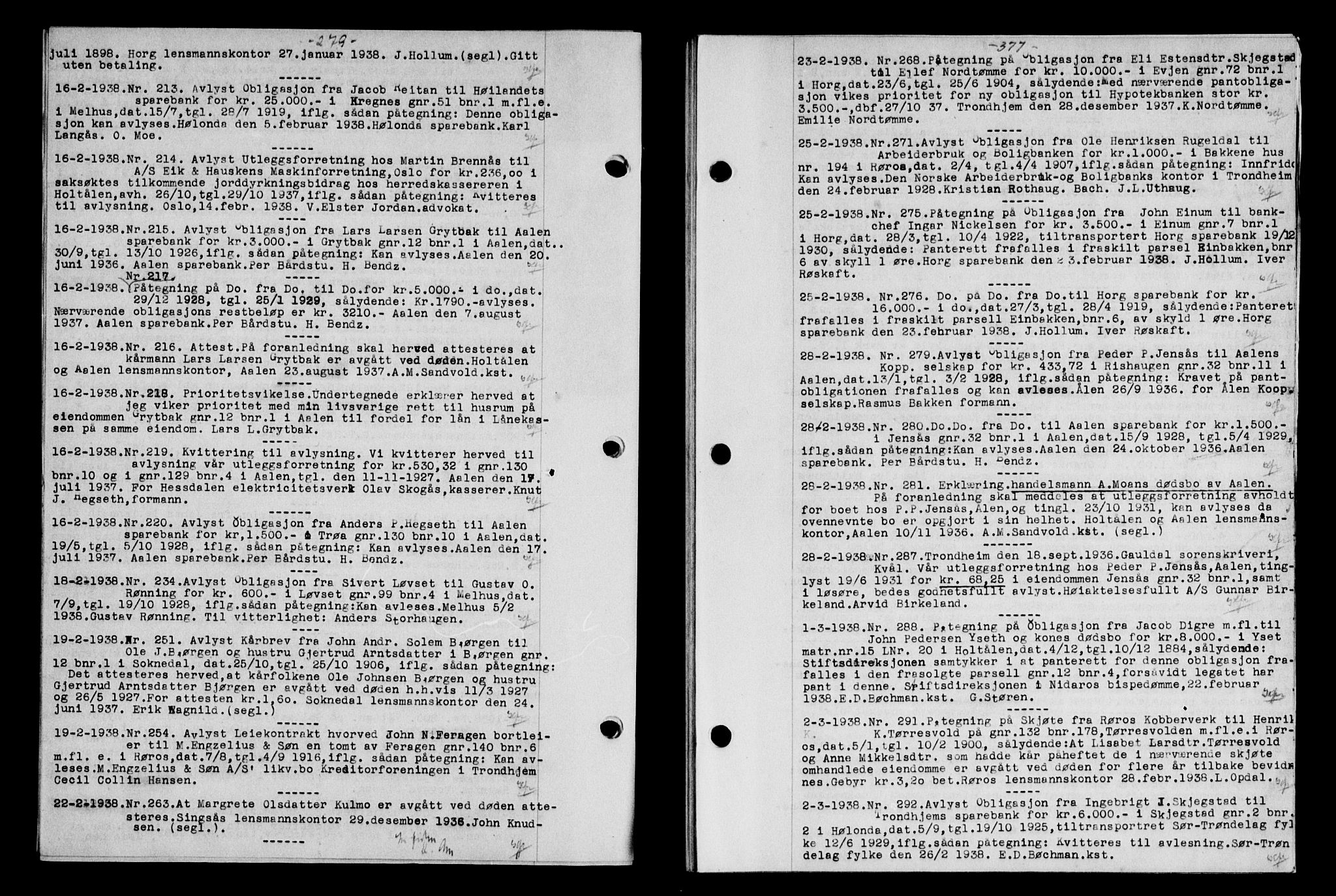 Gauldal sorenskriveri, SAT/A-0014/1/2/2C/L0048: Pantebok nr. 51-52, 1937-1938, s. 377, Dagboknr: 213/1938