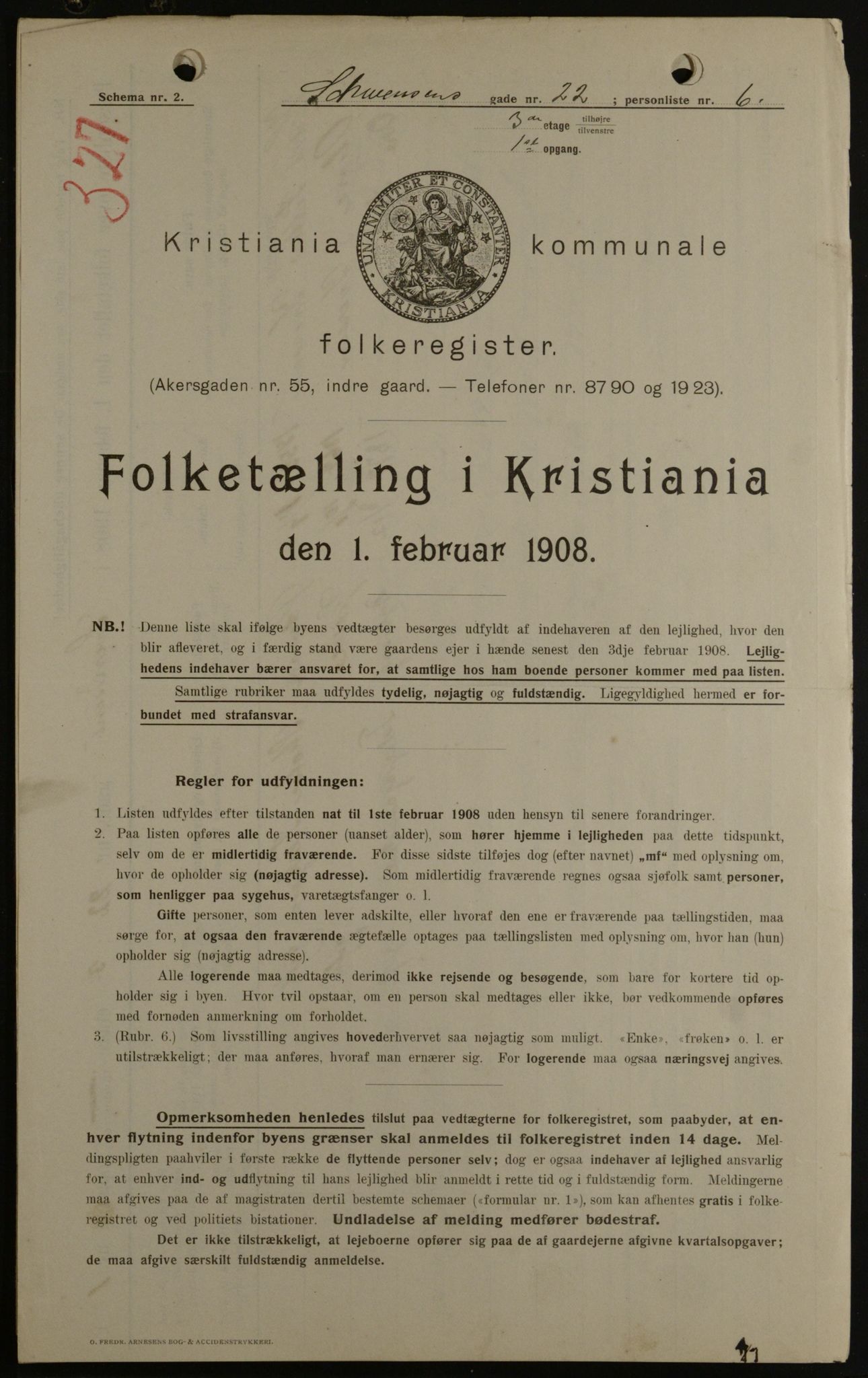 OBA, Kommunal folketelling 1.2.1908 for Kristiania kjøpstad, 1908, s. 83615