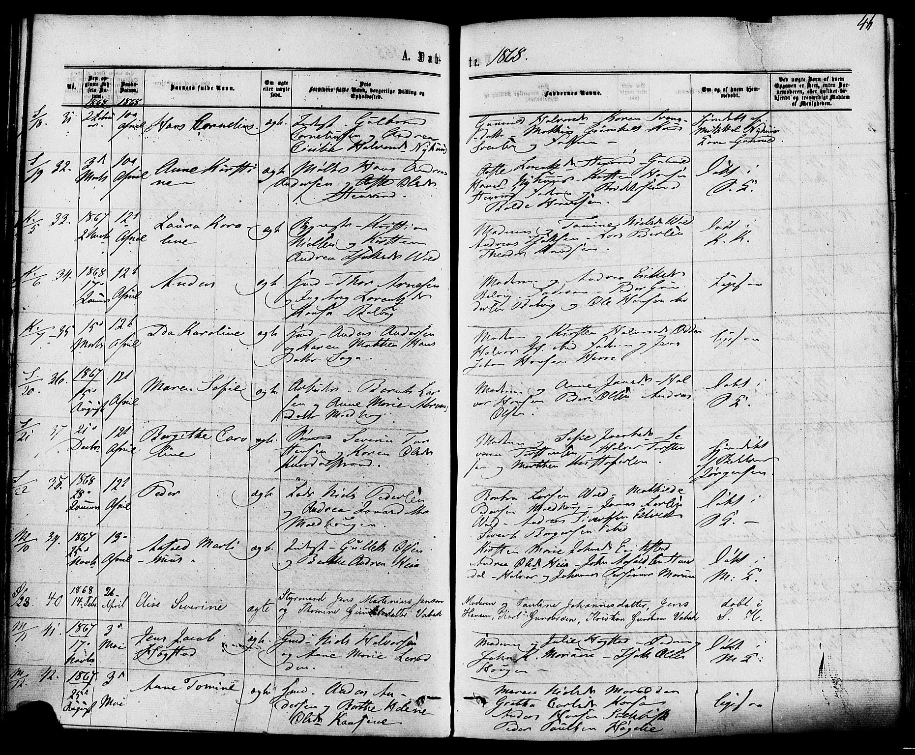 Solum kirkebøker, AV/SAKO-A-306/F/Fa/L0008: Ministerialbok nr. I 8, 1865-1876, s. 46