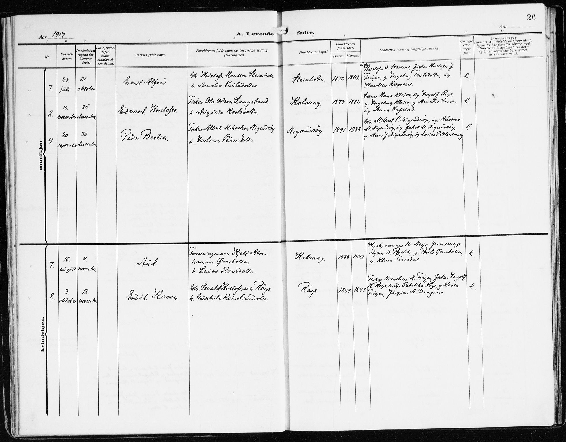Bremanger sokneprestembete, AV/SAB-A-82201/H/Haa/Haab/L0003: Ministerialbok nr. B 3, 1908-1925, s. 26