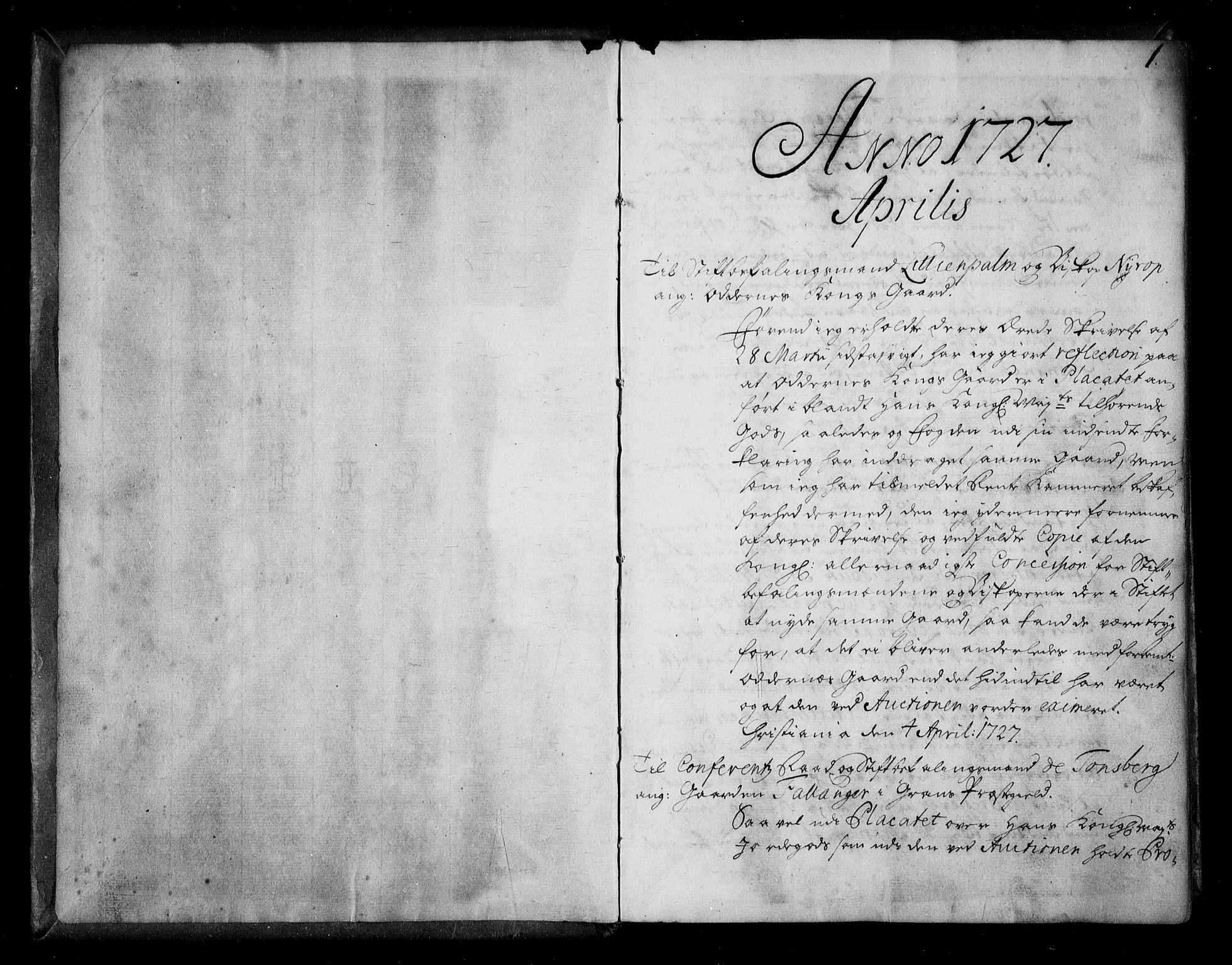 Stattholderembetet 1572-1771, RA/EA-2870/Be/L0009: Allmenn kopibok, ikke autorisert, 1727-1729, s. 1