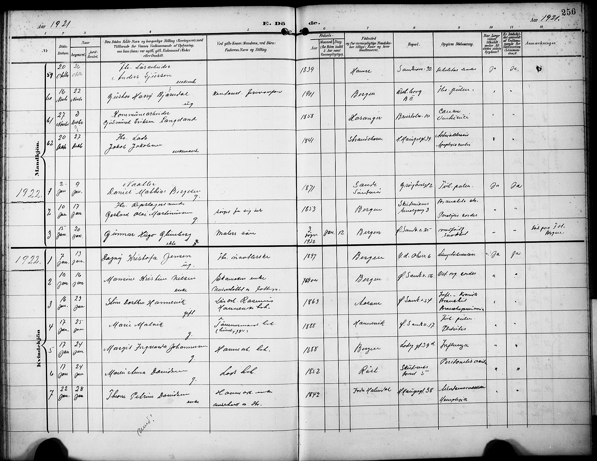 Sandviken Sokneprestembete, AV/SAB-A-77601/H/Hb/L0017: Klokkerbok nr. E 1, 1903-1926, s. 256