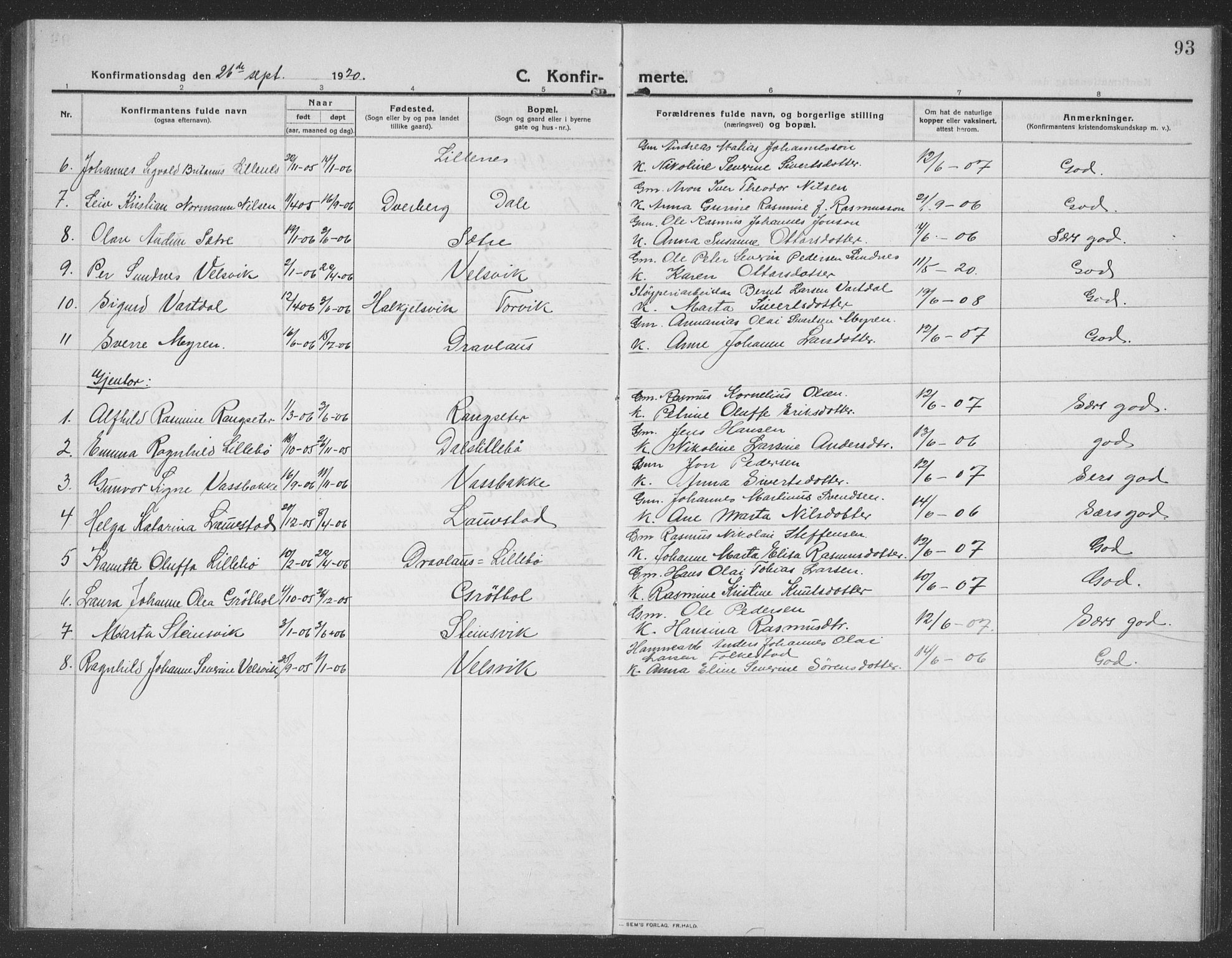 Ministerialprotokoller, klokkerbøker og fødselsregistre - Møre og Romsdal, SAT/A-1454/512/L0169: Klokkerbok nr. 512C01, 1910-1935, s. 93