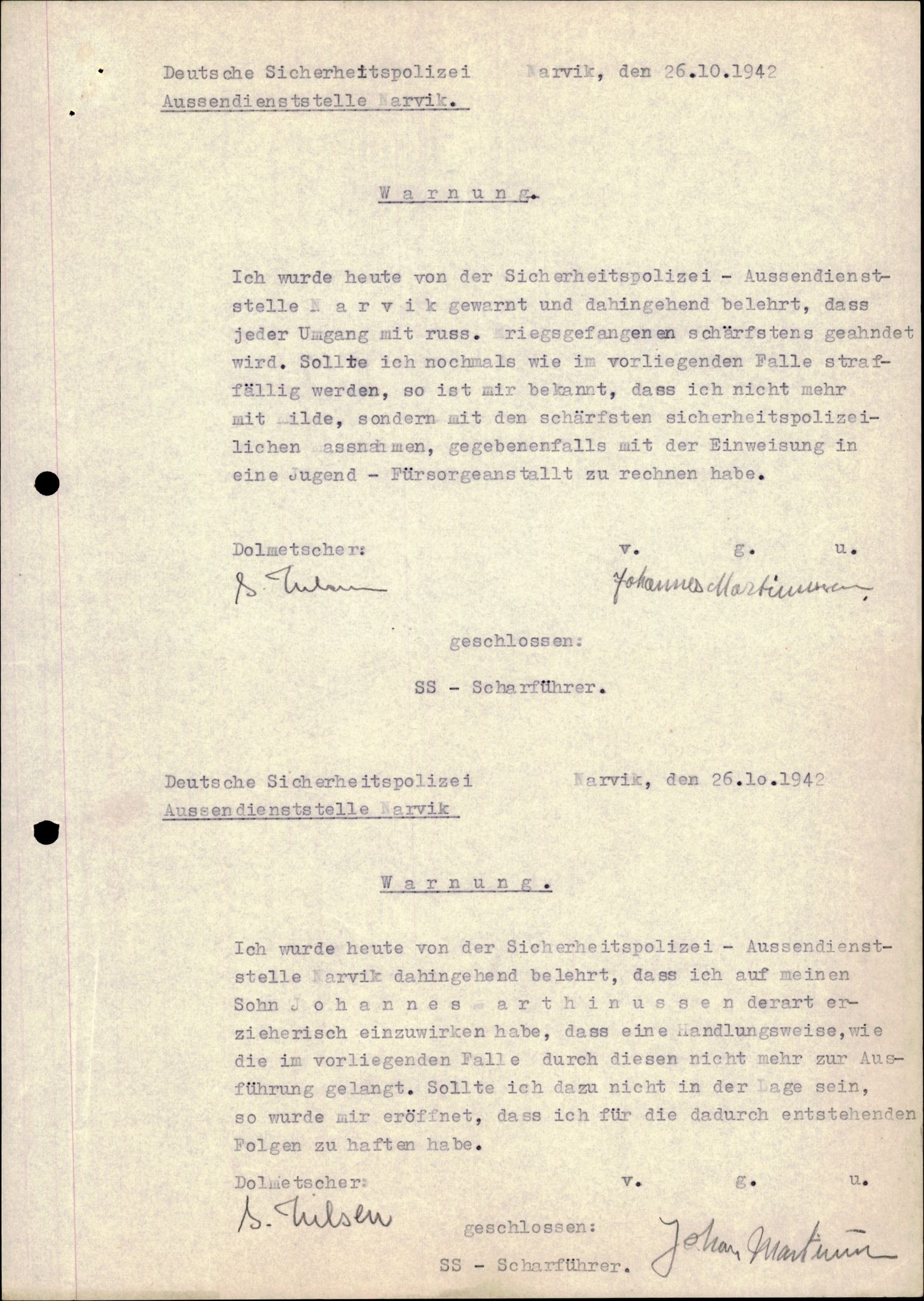 Forsvarets Overkommando. 2 kontor. Arkiv 11.4. Spredte tyske arkivsaker, AV/RA-RAFA-7031/D/Dar/Darc/L0003: Sicherheitspolizei (Sipo) i Narvik, 1941-1942, s. 1273