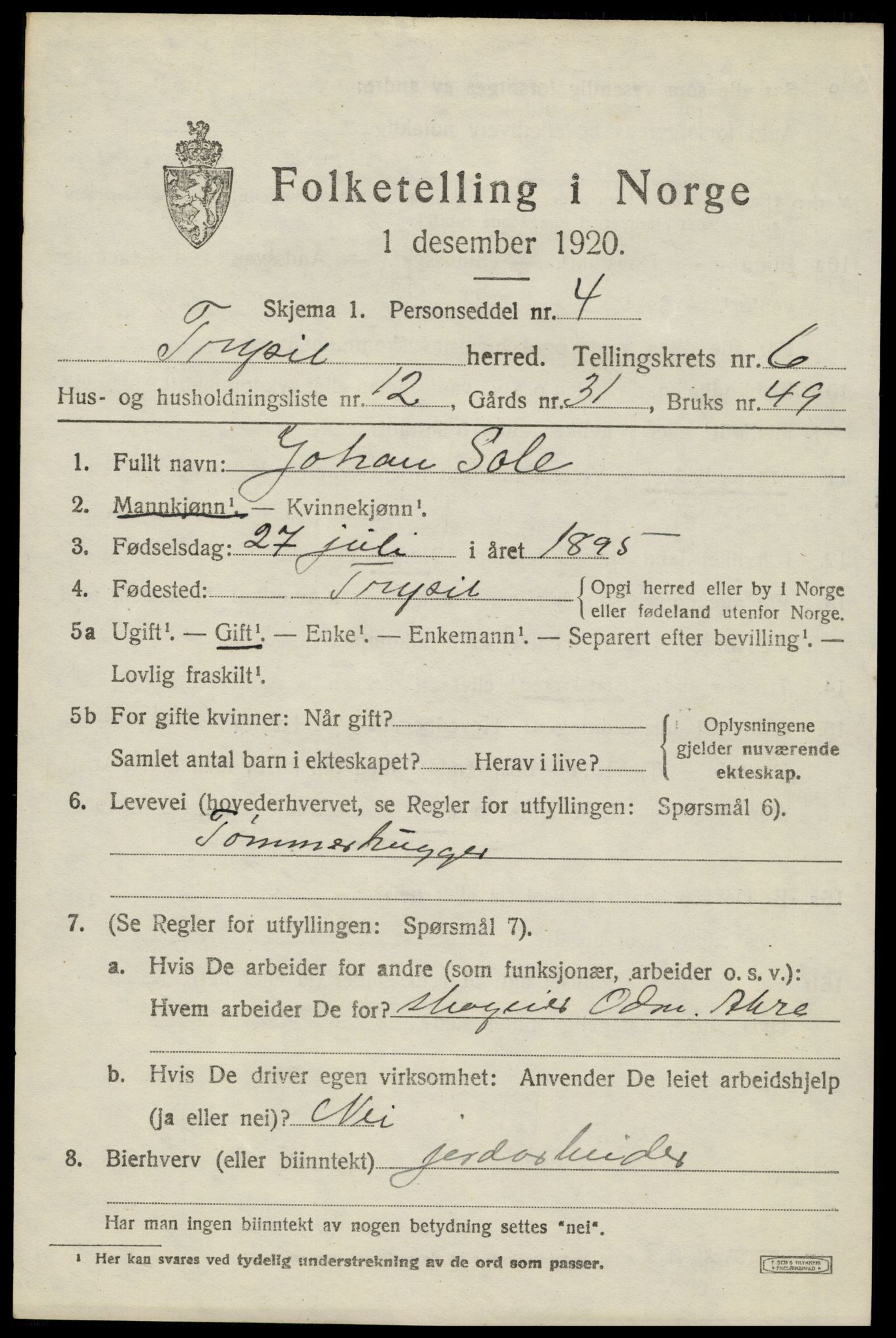 SAH, Folketelling 1920 for 0428 Trysil herred, 1920, s. 4669