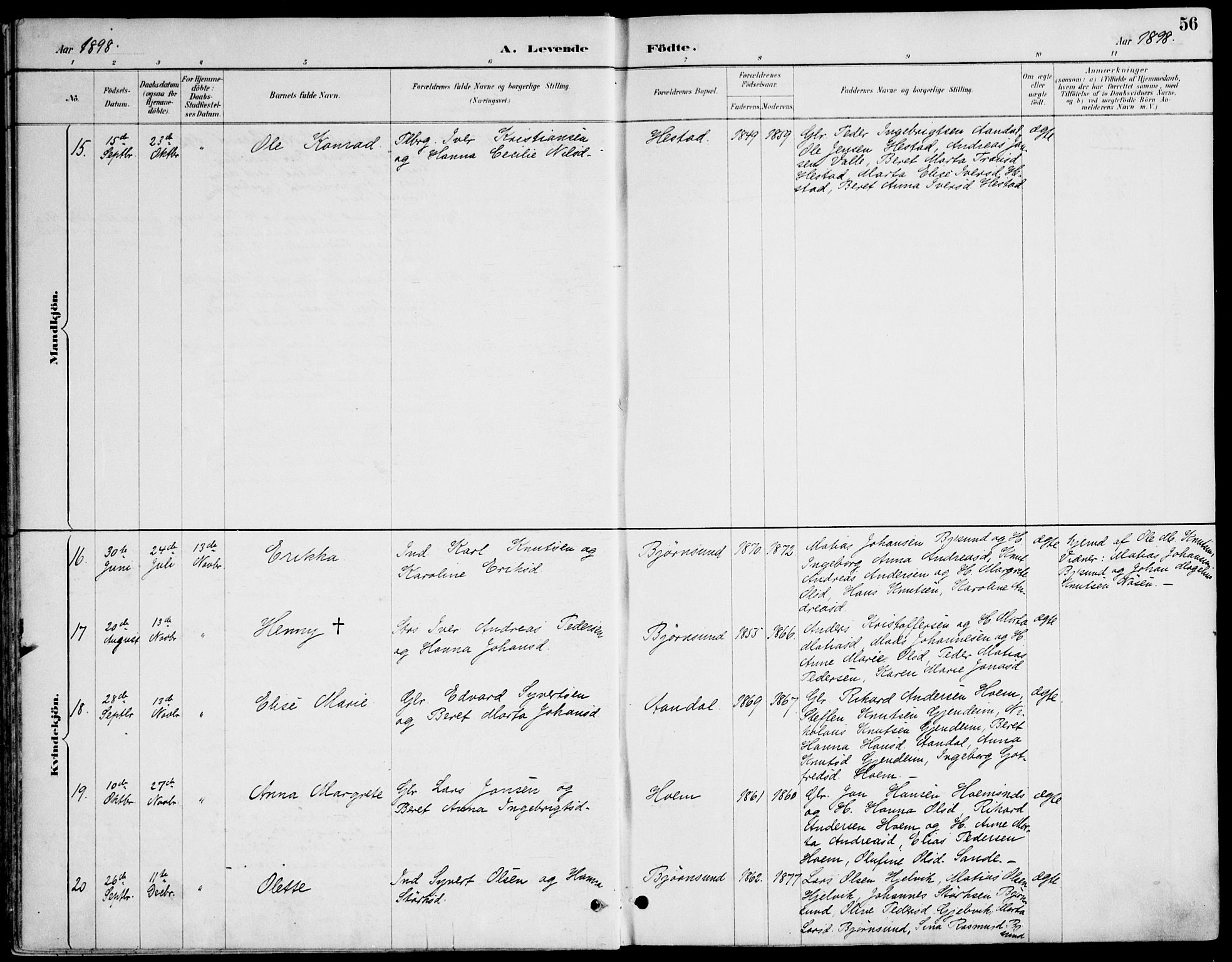 Ministerialprotokoller, klokkerbøker og fødselsregistre - Møre og Romsdal, AV/SAT-A-1454/565/L0750: Ministerialbok nr. 565A04, 1887-1905, s. 56