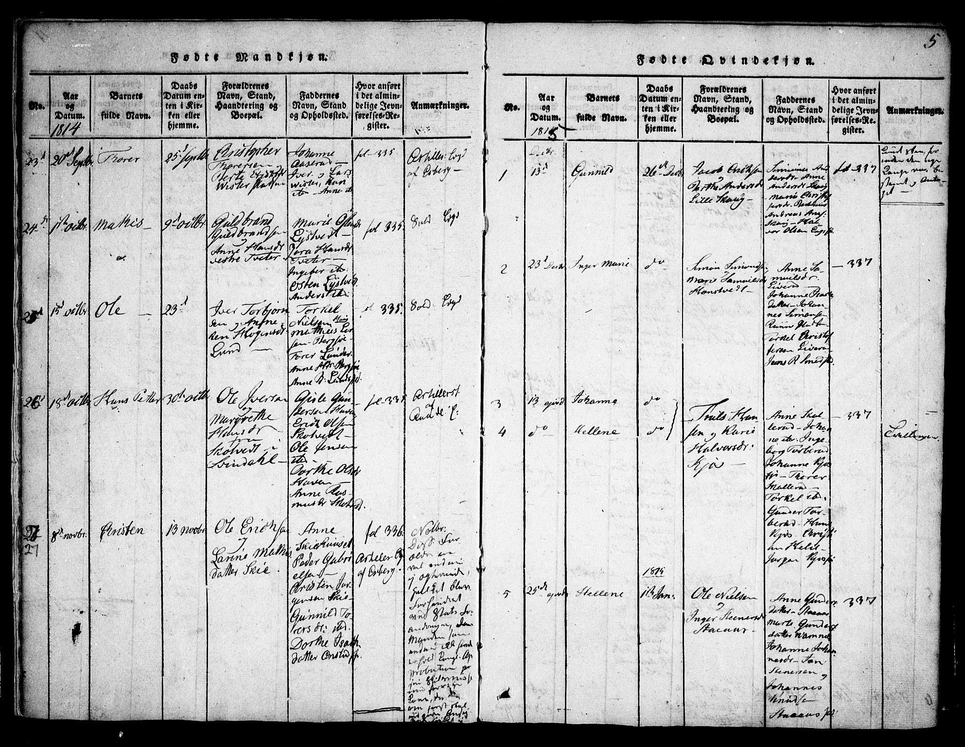 Skiptvet prestekontor Kirkebøker, AV/SAO-A-20009/F/Fa/L0005: Ministerialbok nr. 5, 1814-1838, s. 5
