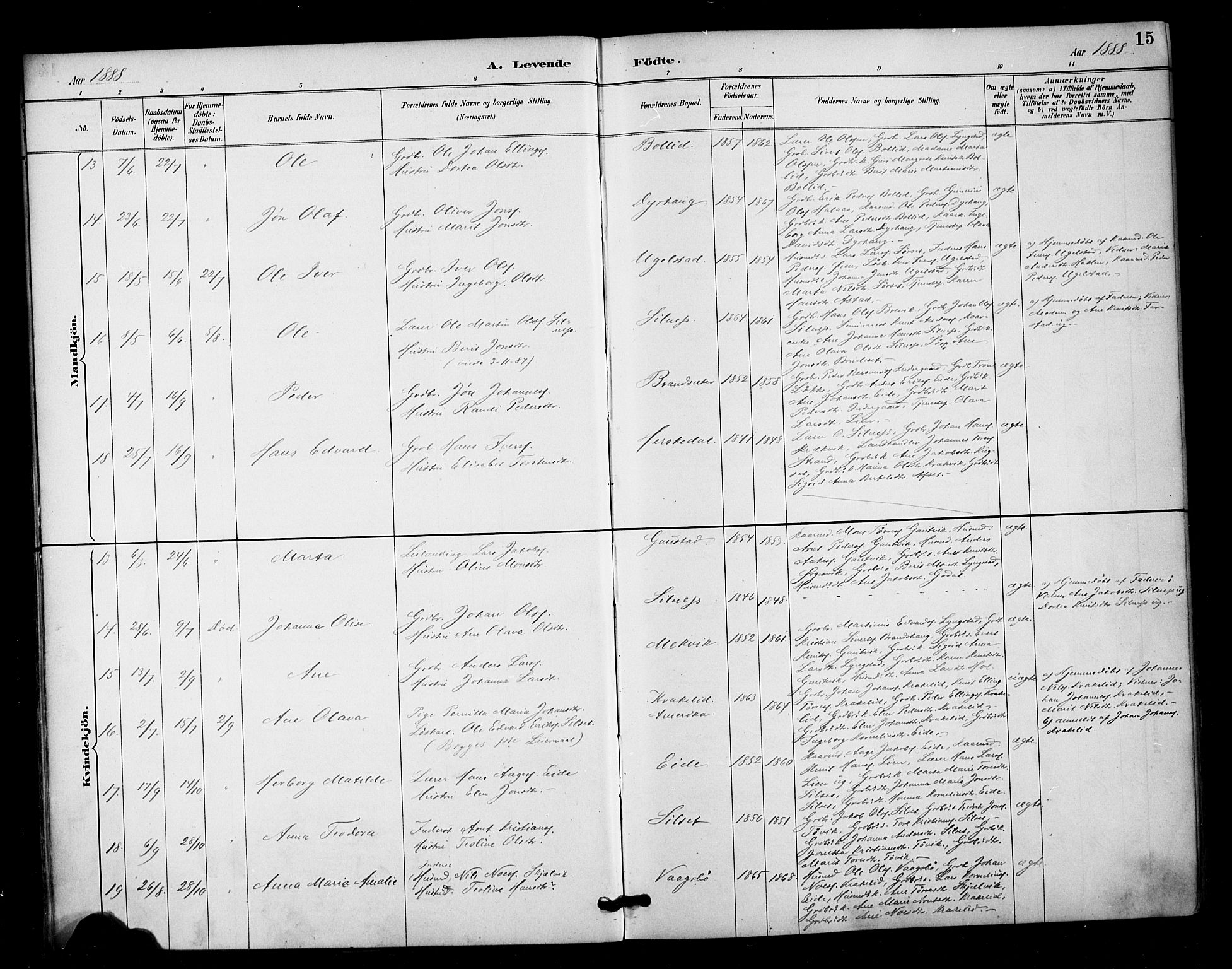 Ministerialprotokoller, klokkerbøker og fødselsregistre - Møre og Romsdal, AV/SAT-A-1454/571/L0836: Ministerialbok nr. 571A01, 1884-1899, s. 15