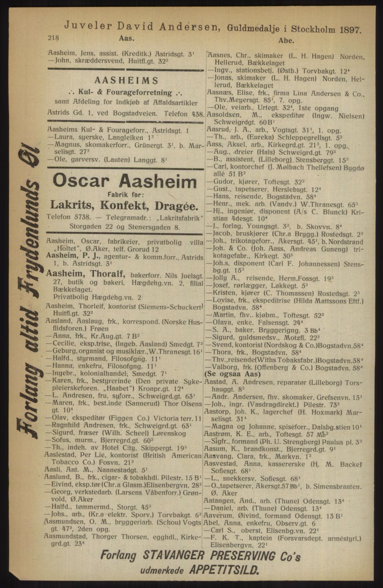 Kristiania/Oslo adressebok, PUBL/-, 1914, s. 218