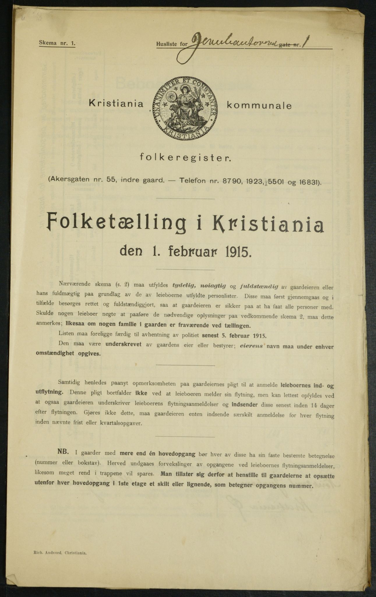 OBA, Kommunal folketelling 1.2.1915 for Kristiania, 1915, s. 46459