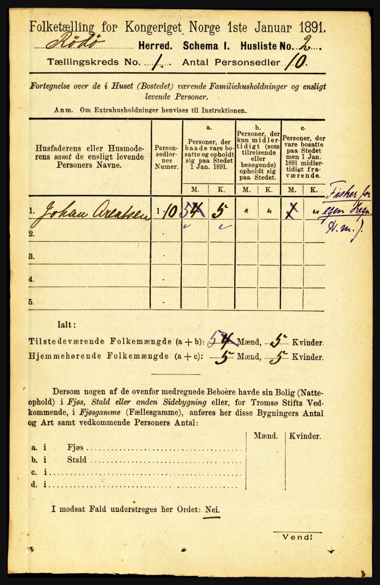 RA, Folketelling 1891 for 1836 Rødøy herred, 1891, s. 19