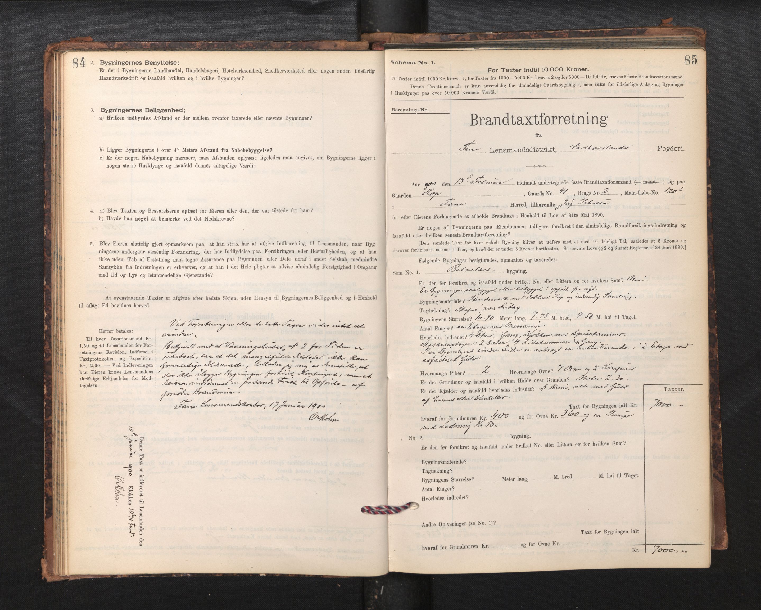 Lensmannen i Fana, SAB/A-31801/0012/L0017: Branntakstprotokoll skjematakst, 1898-1903, s. 84-85