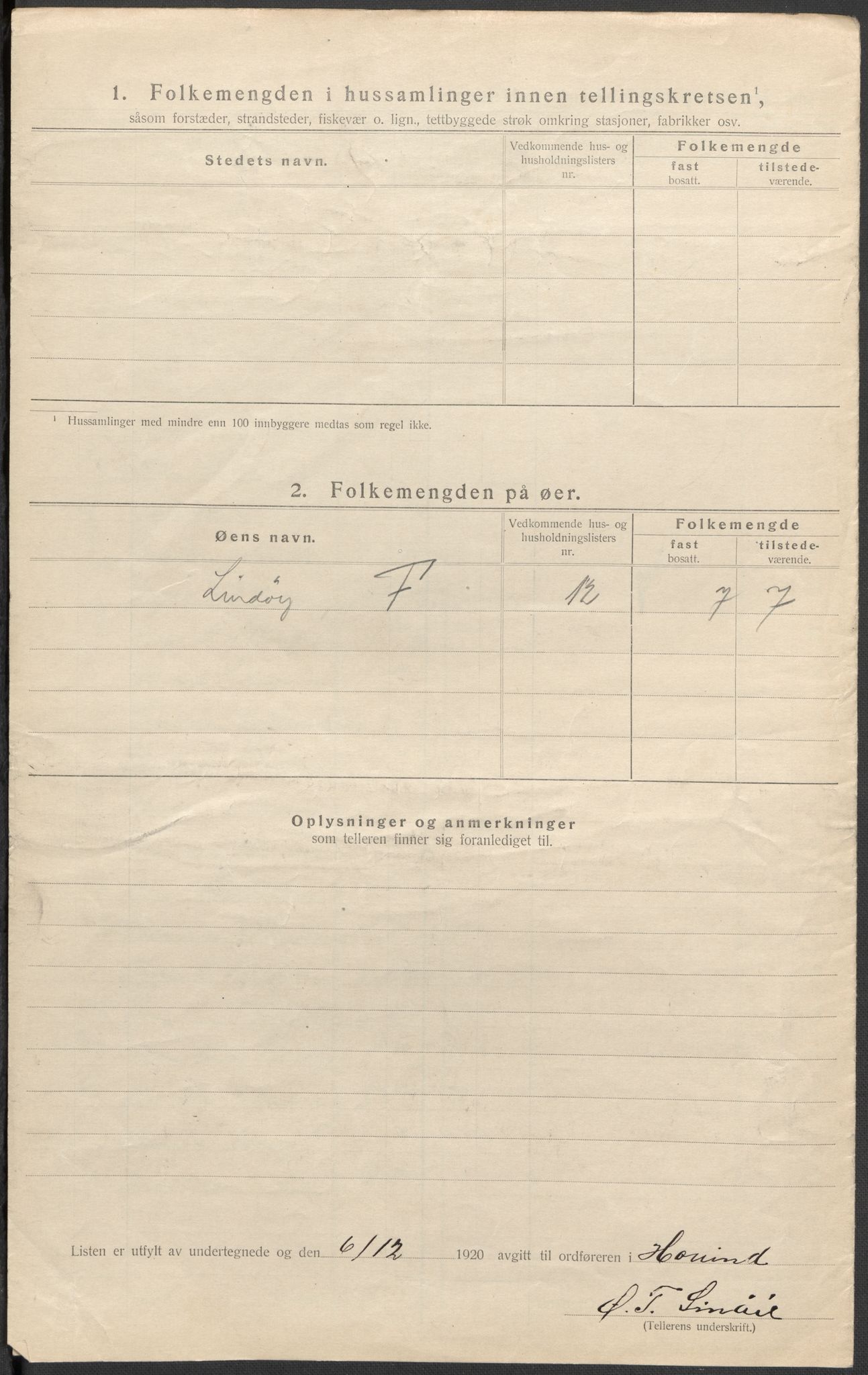 SAKO, Folketelling 1920 for 0825 Hovin herred, 1920, s. 13