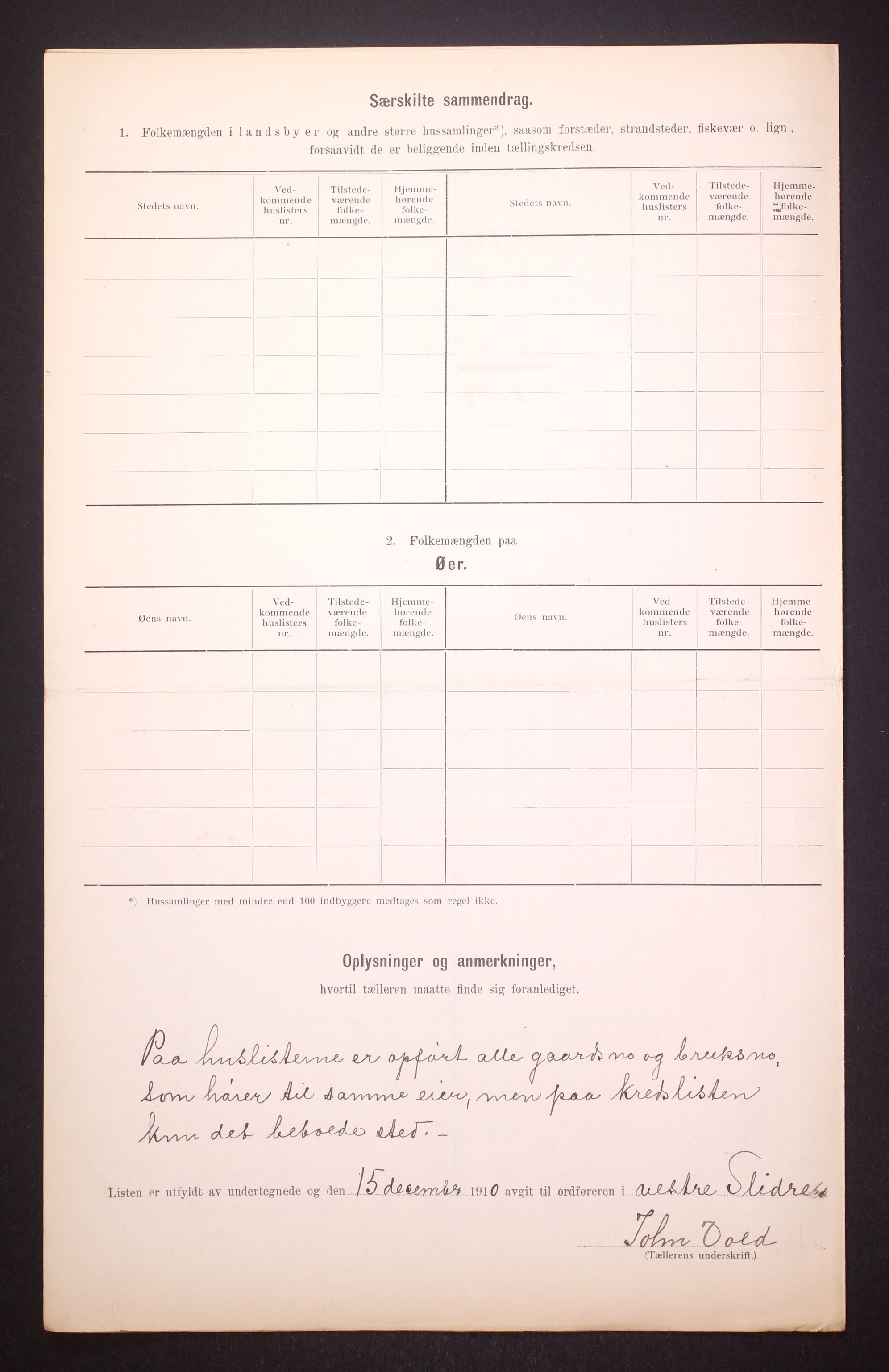 RA, Folketelling 1910 for 0543 Vestre Slidre herred, 1910, s. 6