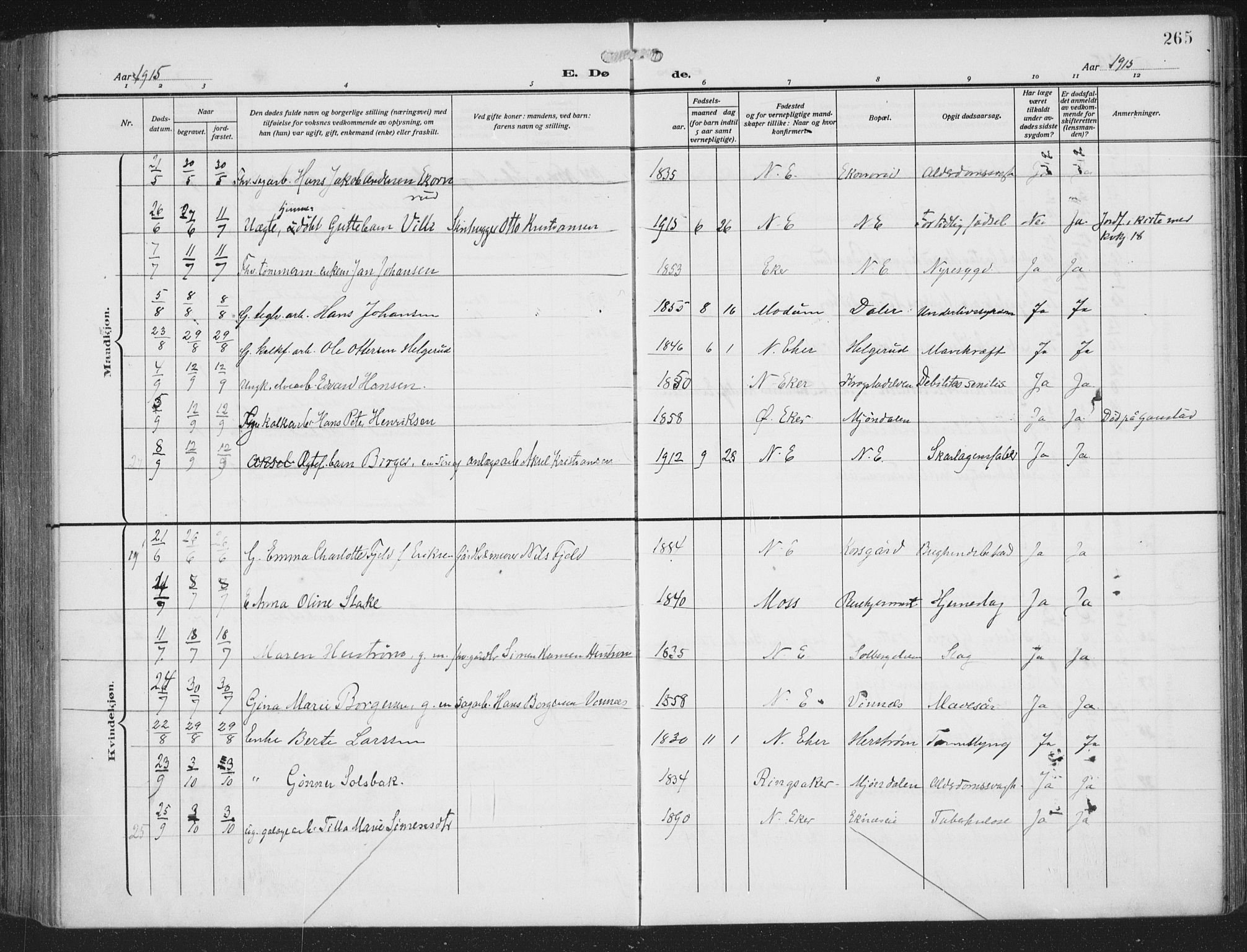 Nedre Eiker kirkebøker, AV/SAKO-A-612/F/Fa/L0007: Ministerialbok nr. 7, 1912-1918, s. 265