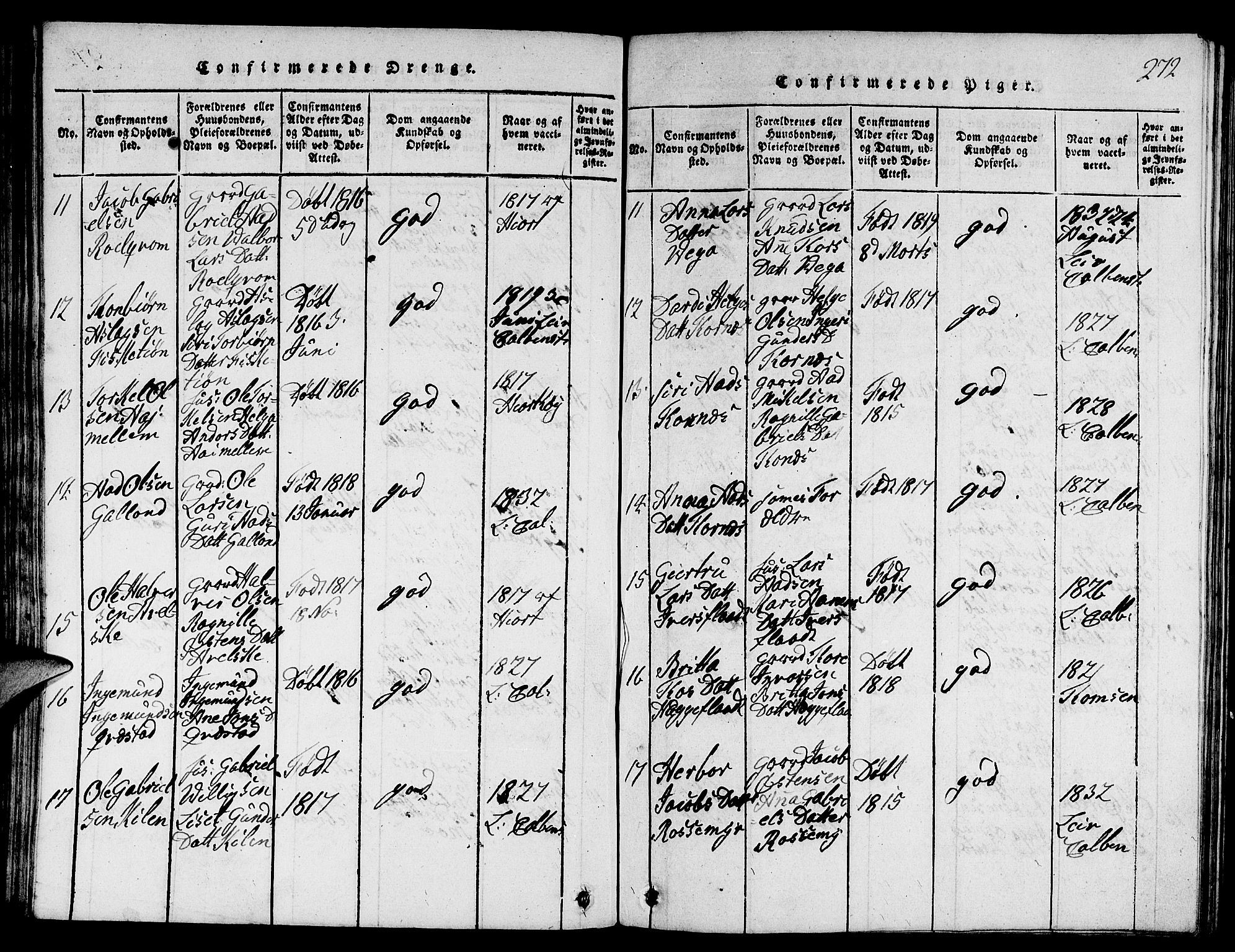 Suldal sokneprestkontor, AV/SAST-A-101845/01/V/L0001: Klokkerbok nr. B 1, 1816-1836, s. 272