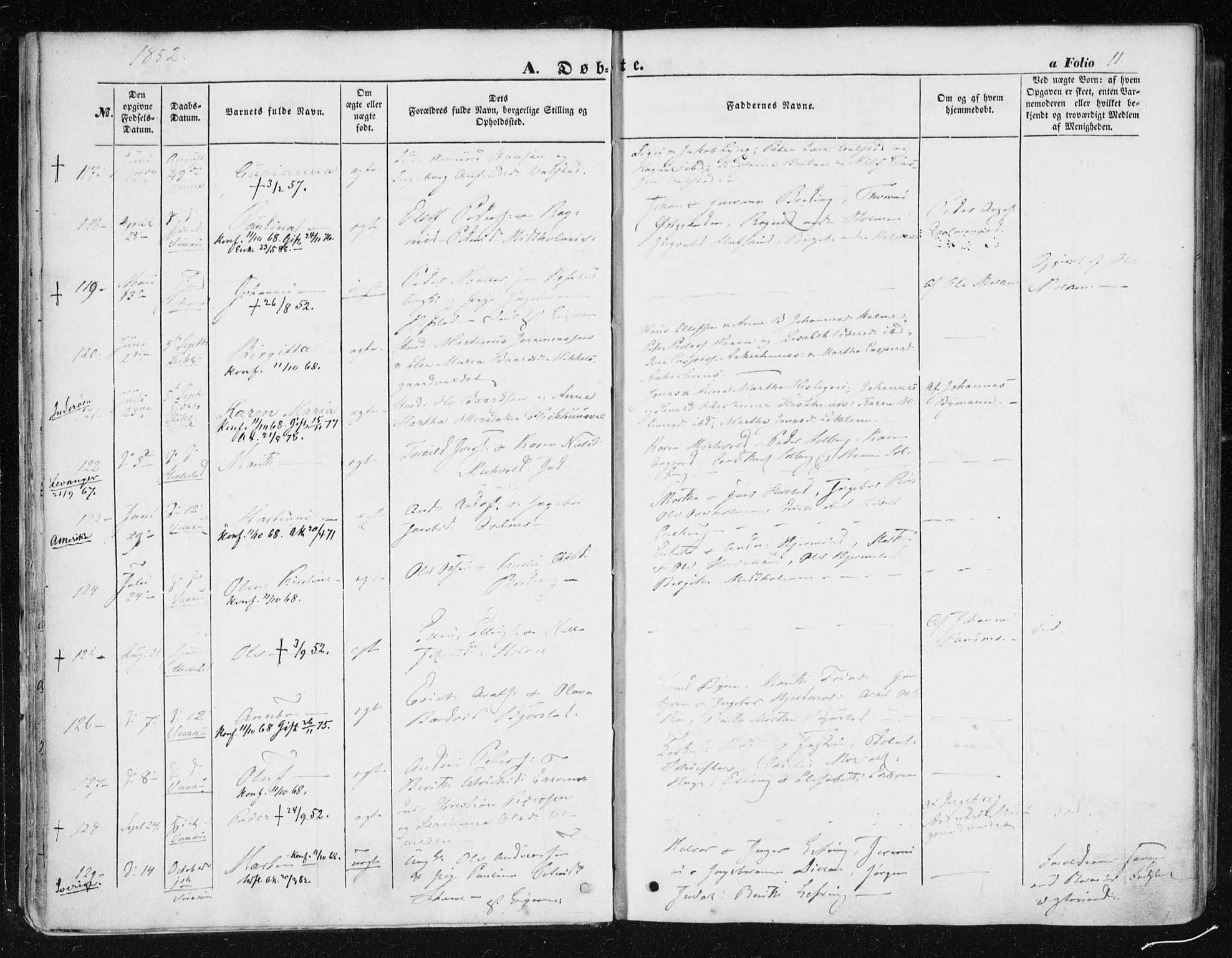 Ministerialprotokoller, klokkerbøker og fødselsregistre - Nord-Trøndelag, AV/SAT-A-1458/723/L0240: Ministerialbok nr. 723A09, 1852-1860, s. 11