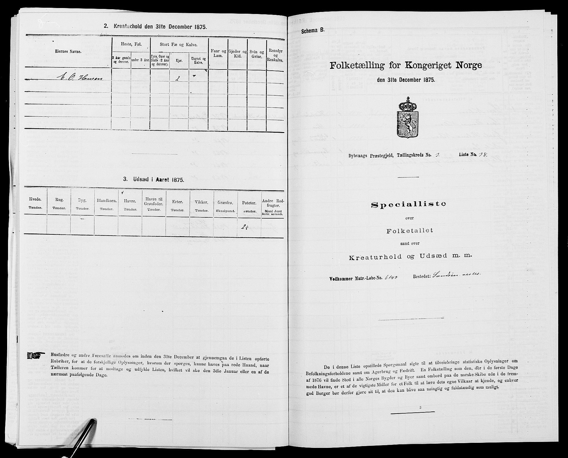 SAK, Folketelling 1875 for 0915P Dypvåg prestegjeld, 1875, s. 332