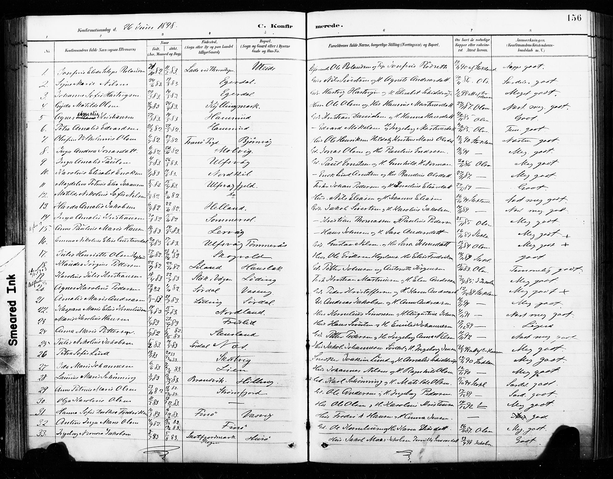 Ministerialprotokoller, klokkerbøker og fødselsregistre - Nordland, SAT/A-1459/859/L0847: Ministerialbok nr. 859A07, 1890-1899, s. 156