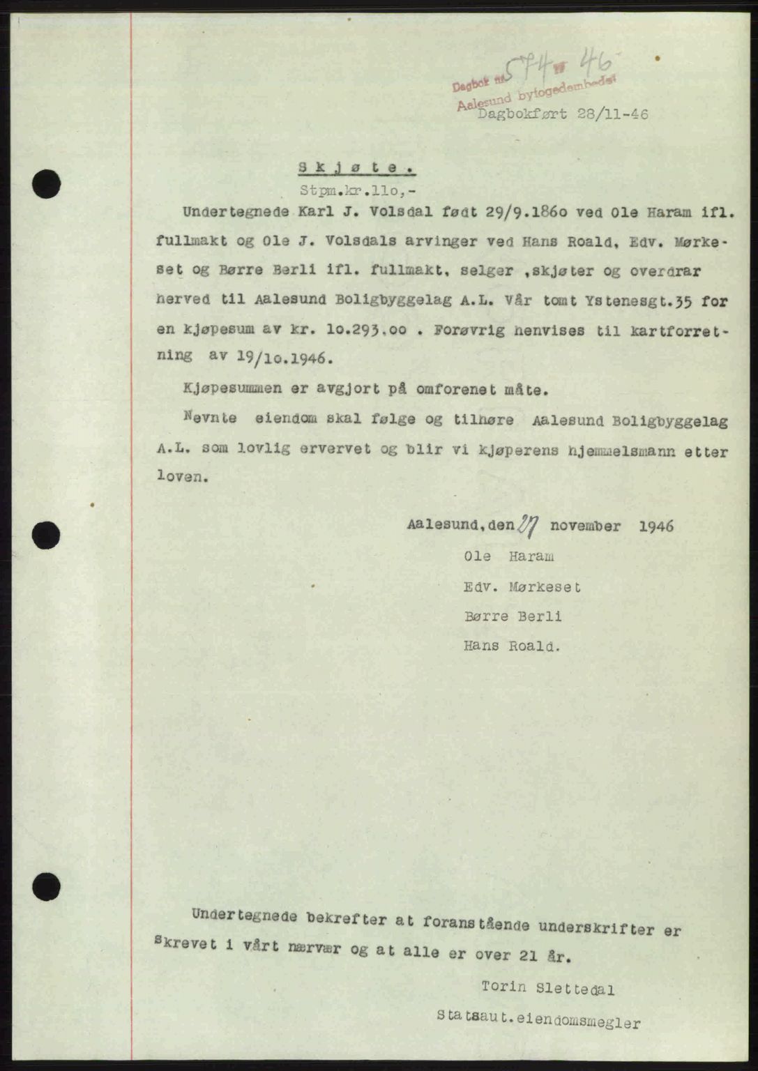 Ålesund byfogd, SAT/A-4384: Pantebok nr. 36b, 1946-1947, Dagboknr: 574/1946