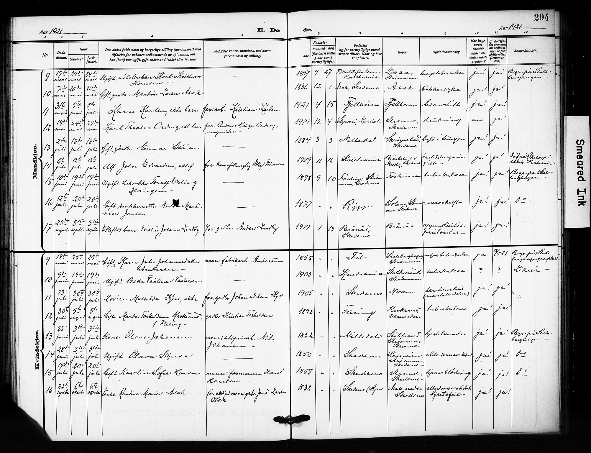 Skedsmo prestekontor Kirkebøker, AV/SAO-A-10033a/G/Ga/L0006: Klokkerbok nr. I 6, 1912-1926, s. 294