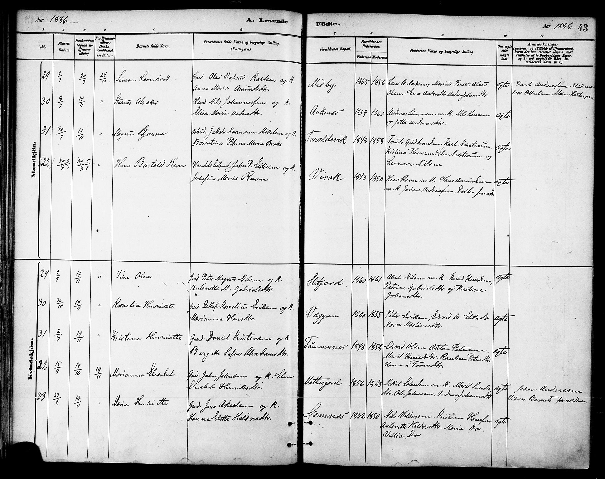 Ministerialprotokoller, klokkerbøker og fødselsregistre - Nordland, AV/SAT-A-1459/866/L0938: Ministerialbok nr. 866A01, 1879-1893, s. 43