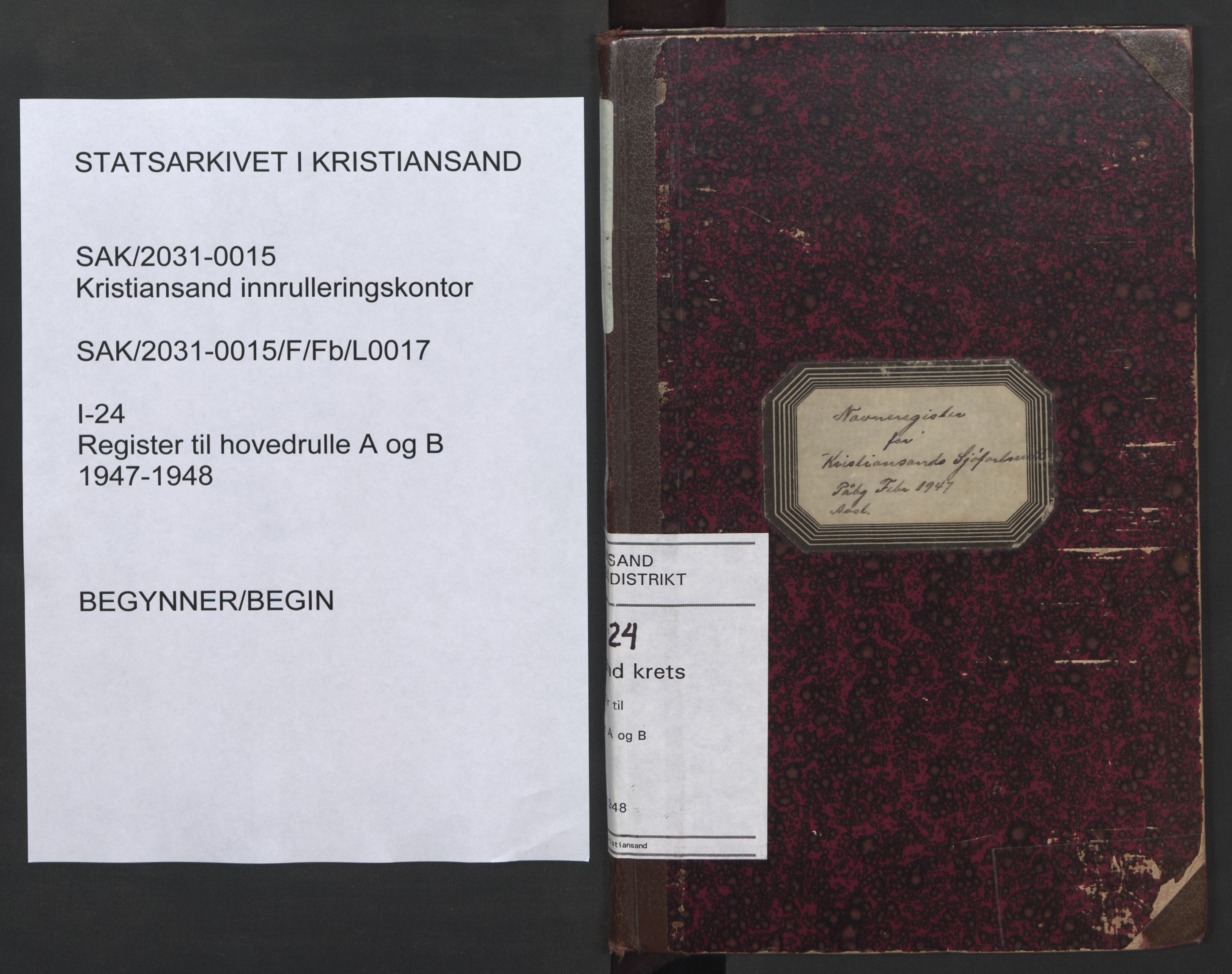 Kristiansand mønstringskrets, SAK/2031-0015/F/Fb/L0017: Register til hovedrulle A og B, I-24, 1947-1948, s. 1
