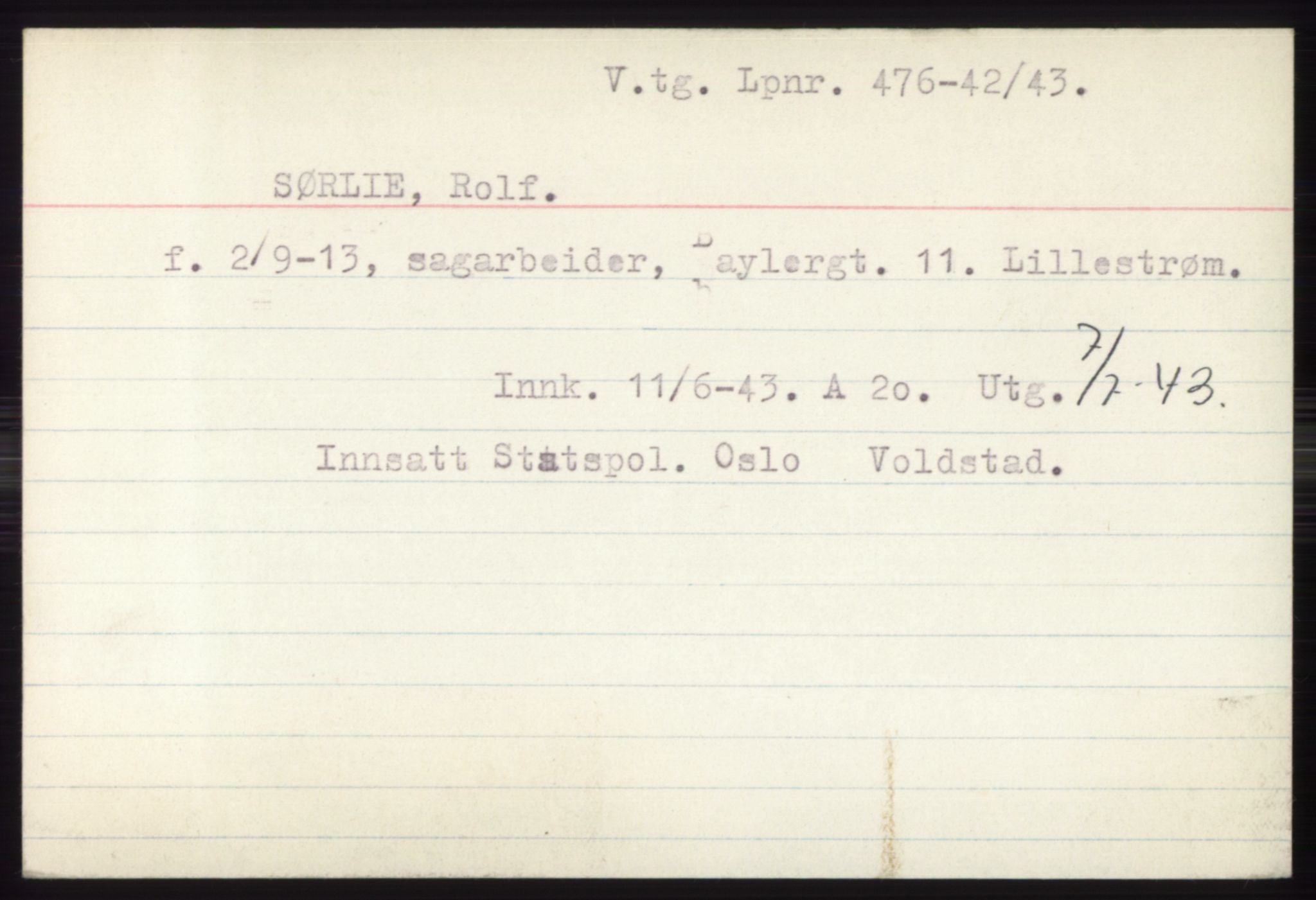 Statspolitiet - Hovedkontoret / Osloavdelingen, AV/RA-S-1329/C/Ck/Cke/L0005: Fangeregister; etternavn S - Å, 1941-1945, s. 433