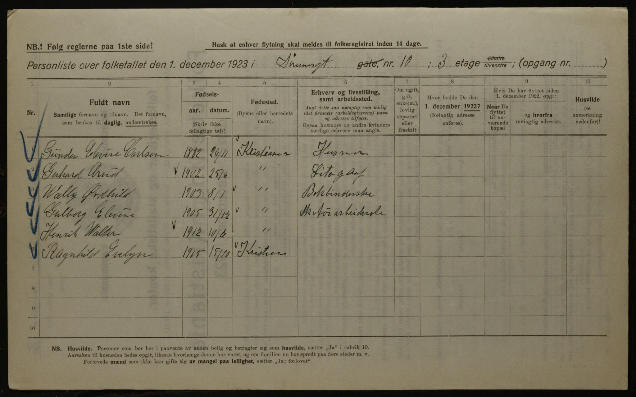 OBA, Kommunal folketelling 1.12.1923 for Kristiania, 1923, s. 118413