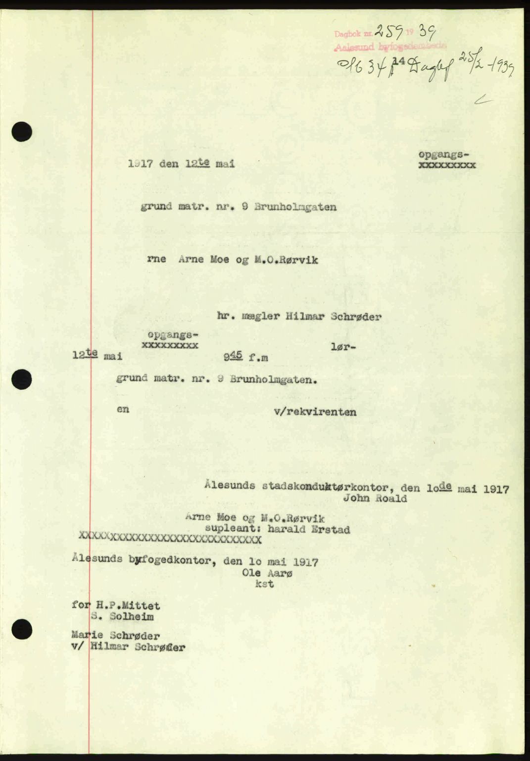 Ålesund byfogd, AV/SAT-A-4384: Pantebok nr. 34 II, 1938-1940, Dagboknr: 259/1939
