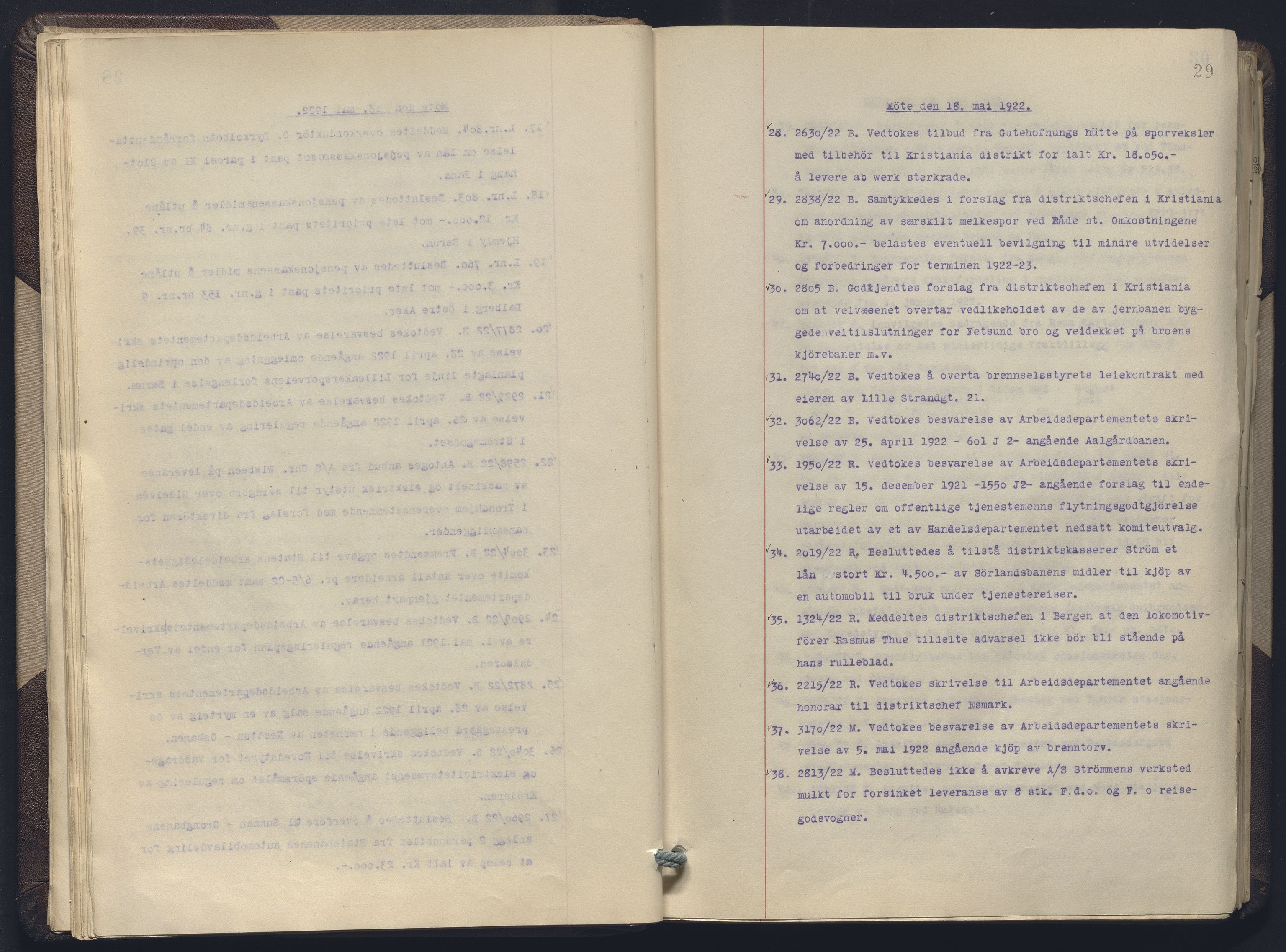 Norges statsbaner, Administrasjons- økonomi- og personalavdelingen, AV/RA-S-3412/A/Aa/L0019: Forhandlingsprotokoll, 1922-1924, s. 29