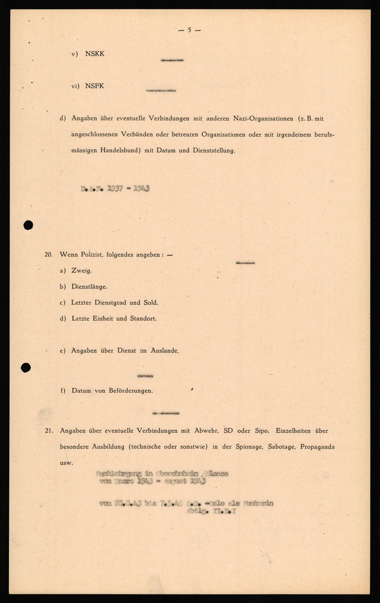 Forsvaret, Forsvarets overkommando II, RA/RAFA-3915/D/Db/L0020: CI Questionaires. Tyske okkupasjonsstyrker i Norge. Tyskere., 1945-1946, s. 51