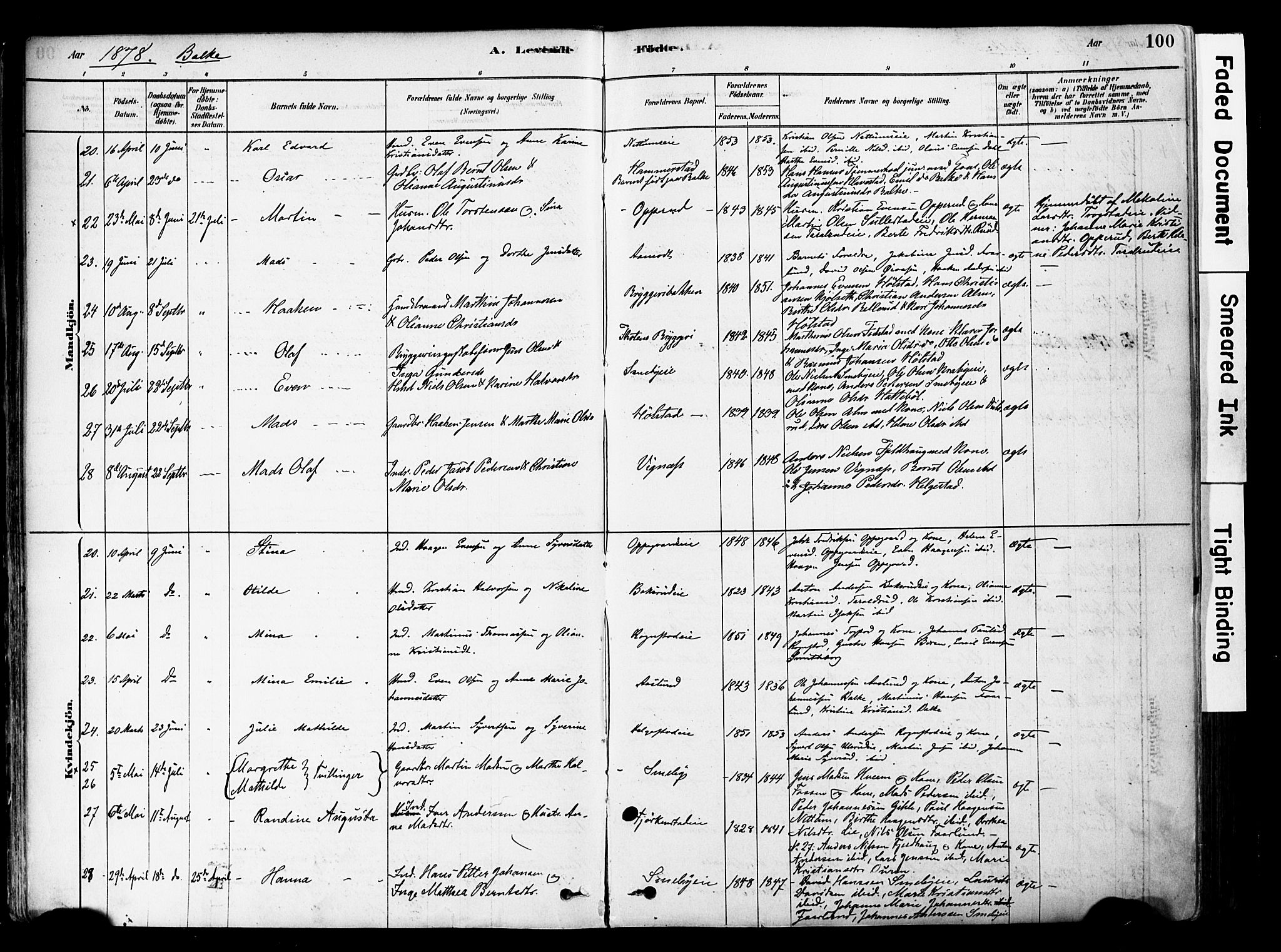 Østre Toten prestekontor, AV/SAH-PREST-104/H/Ha/Haa/L0006: Ministerialbok nr. 6 /2, 1878-1880, s. 100