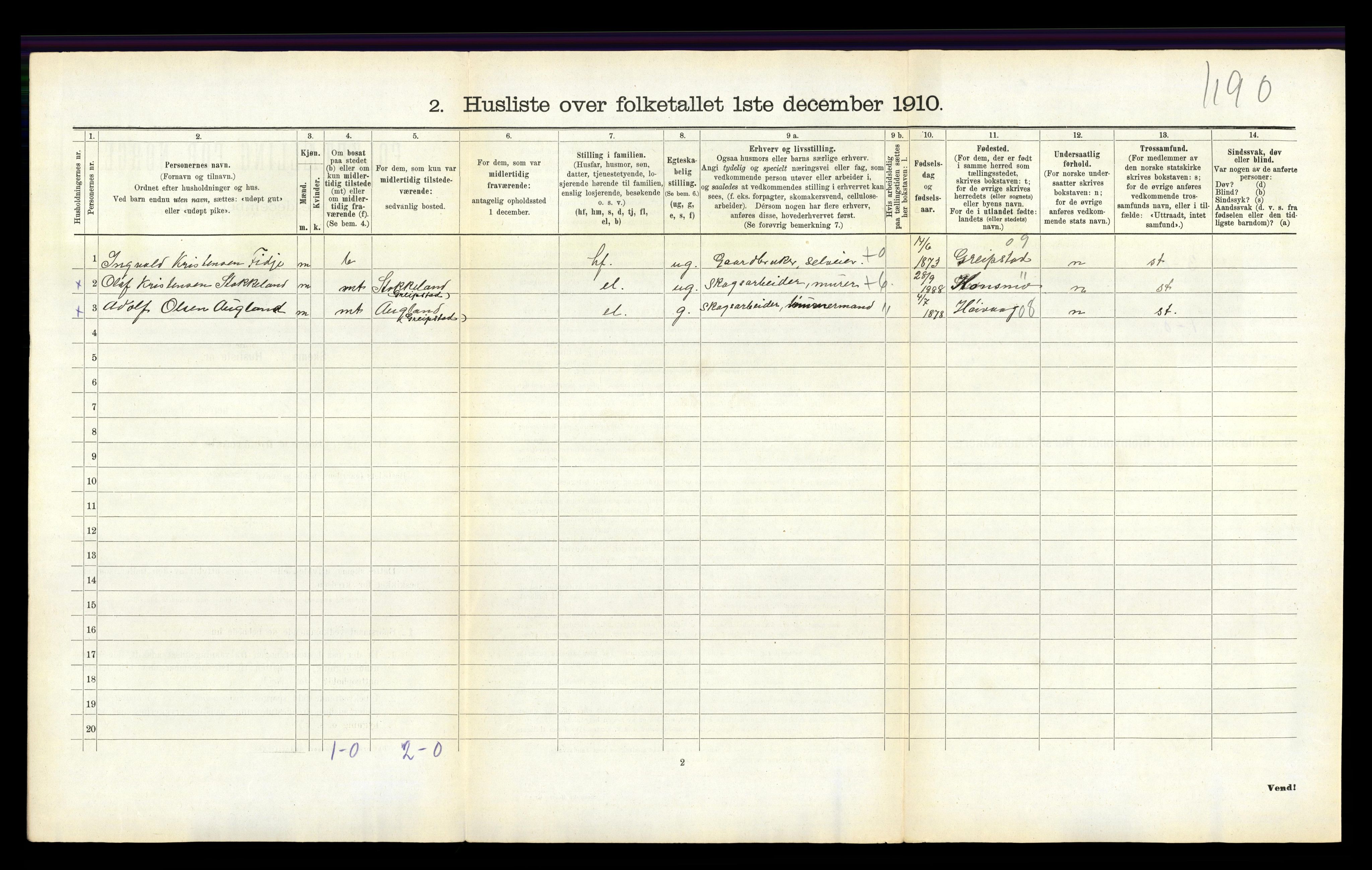 RA, Folketelling 1910 for 1020 Holum herred, 1910, s. 623