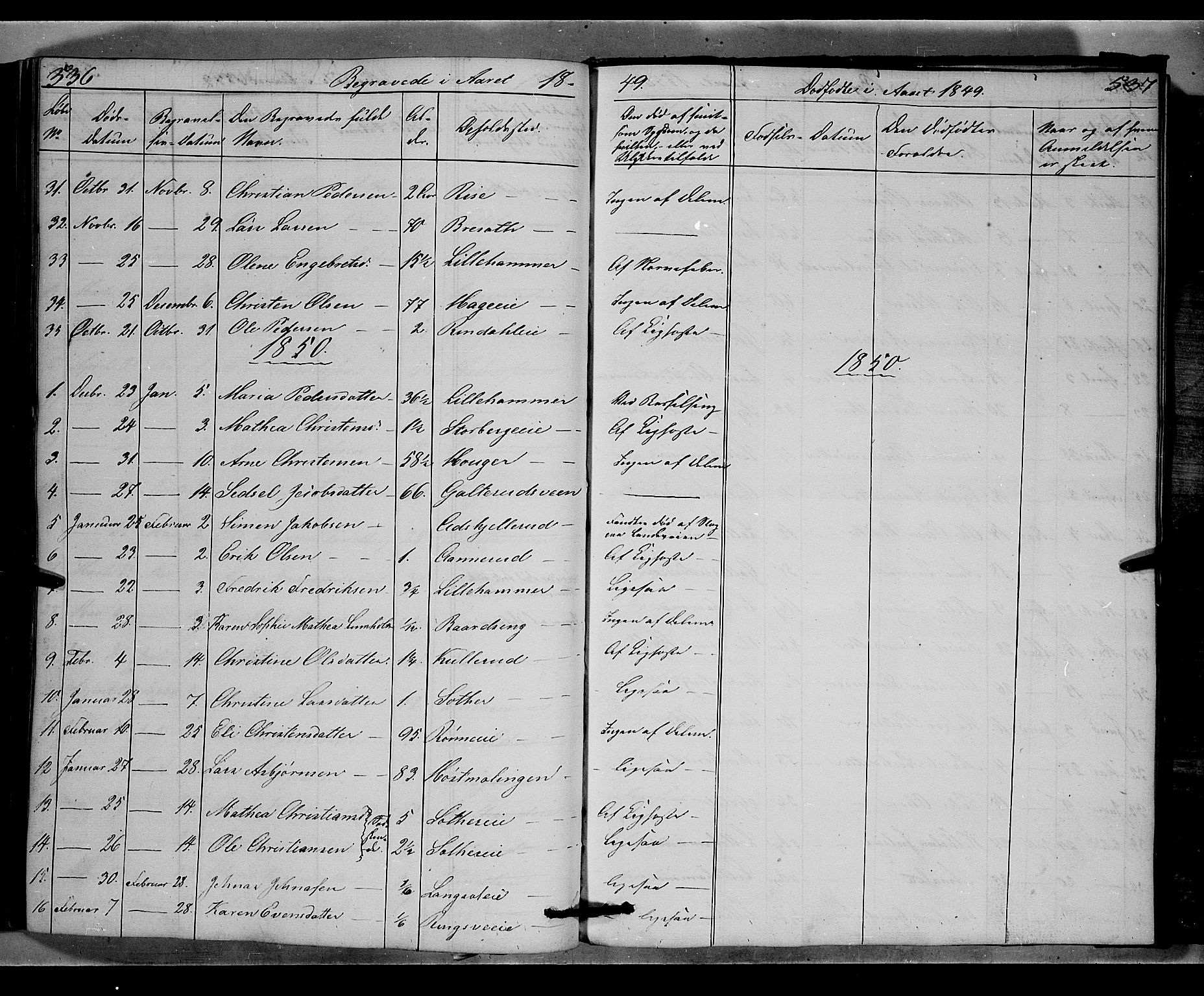 Fåberg prestekontor, AV/SAH-PREST-086/H/Ha/Hab/L0006: Klokkerbok nr. 6, 1837-1855, s. 536-537