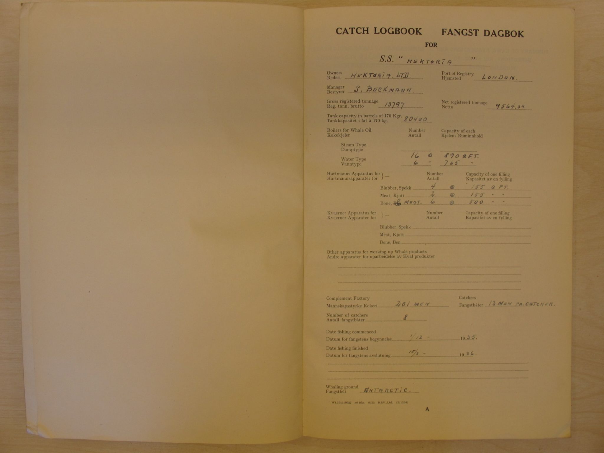 Hvalrådet, kopisamling, VEMU/ARS-A-1006/G/Ga/L0008: Hektoria, fl.k., 1935-1936